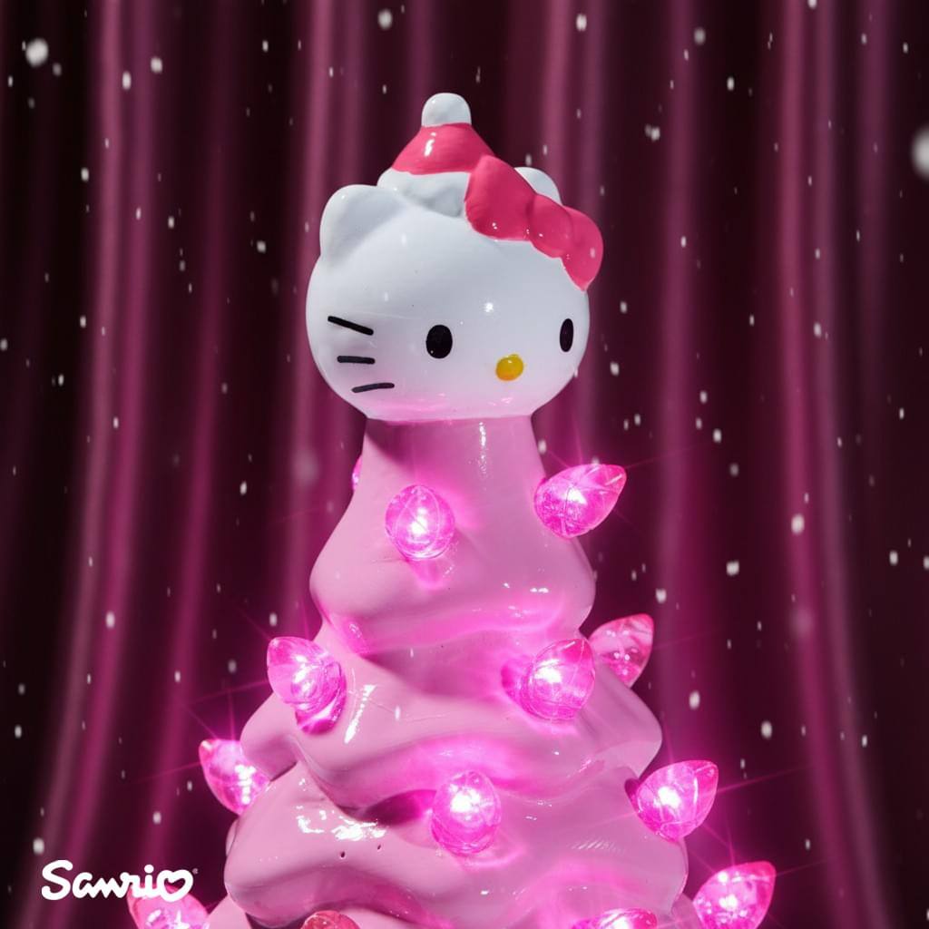 Alt View 5. Ukonic - Sanrio Hello Kitty Pink Light-Up Ceramic Christmas Tree | 6 Inches Tall - Pink.