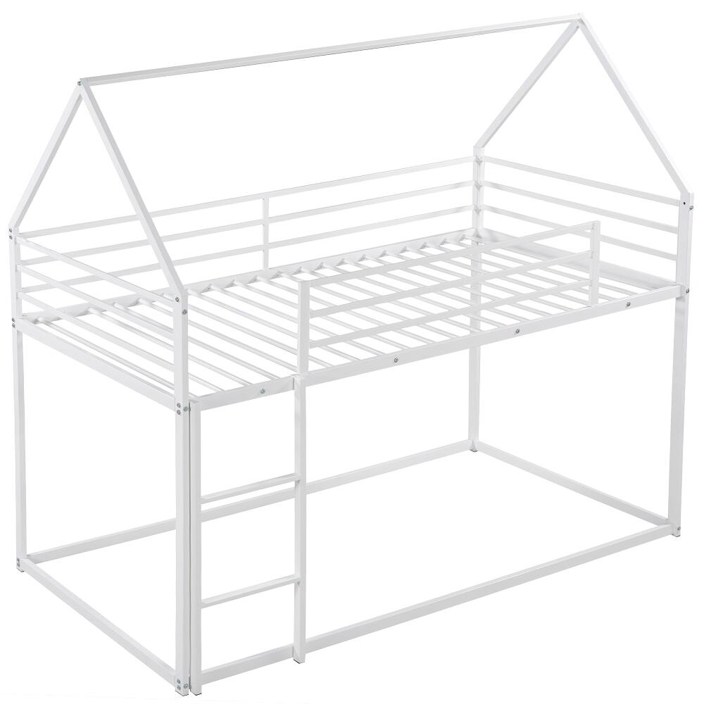 Alt View 9. Loheer - Loheer Twin Over Twin Bunk Bed House Bed White Metal Frame with Ladder - White.