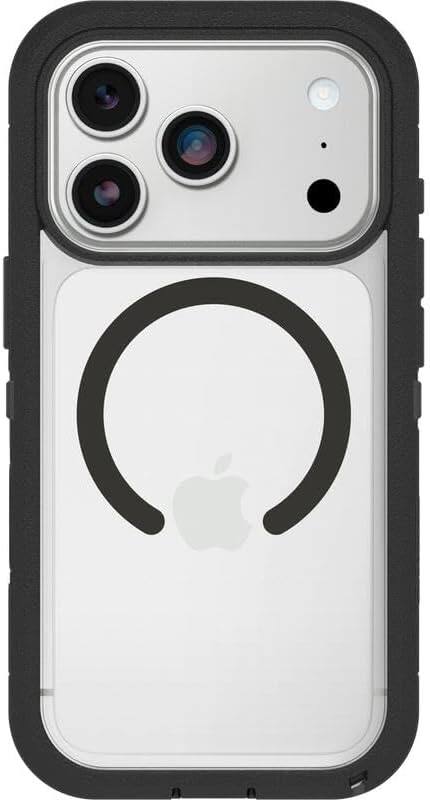 Left. OtterBox - OtterBox iPhone 17 Pro, Bundle: Defender Series XT Case & Screen Protector - Snaps on MagSafe - Rugged & Durable - Dark Side (Clear/Black).