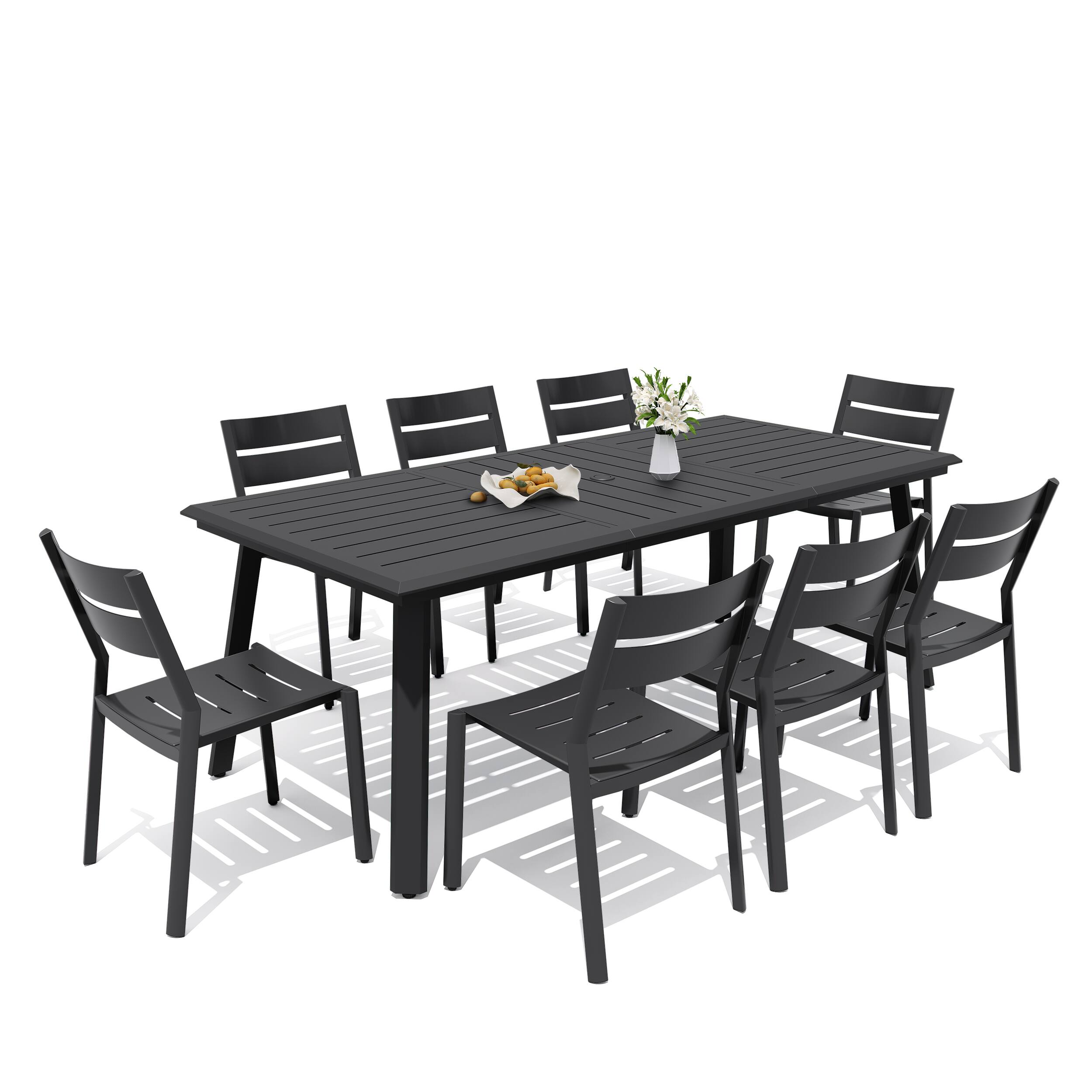 Angle. Crestlive Products - Crestlive Products 9/11/13pc Water Proof All-Aluminum Patio Dining Set Rectangle Table Stationary Chairs - Black-9PC.