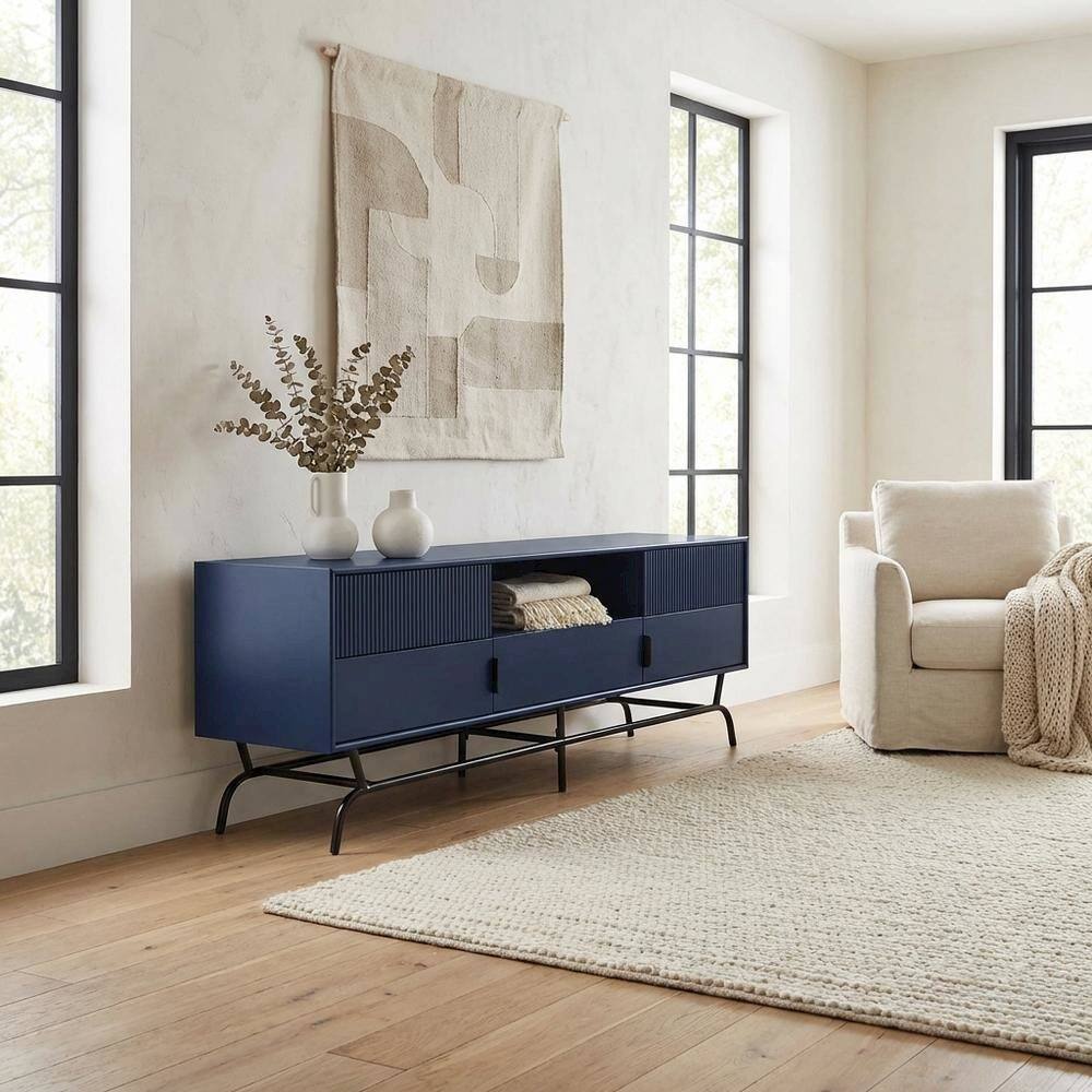 Alt View 2. Starlight Canyon Home - Blue TV Stand for 65-inch TVs with 3 Drawers in Engineered Wood - Blue.