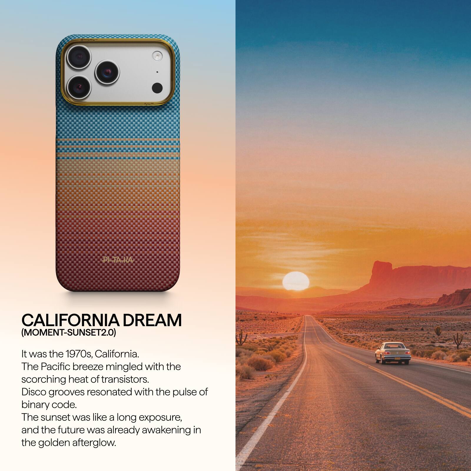 PETAJA  
CALIFORNIA DREAM (MOMENT-SUNSET2.0)  
It was the 1970s, California. The Pacific breeze mingled with the scorching heat of transistors. Disco grooves resonated with the pulse of binary code. The sunset was like a long exposure, and the future was already awakening in the golden afterglow.