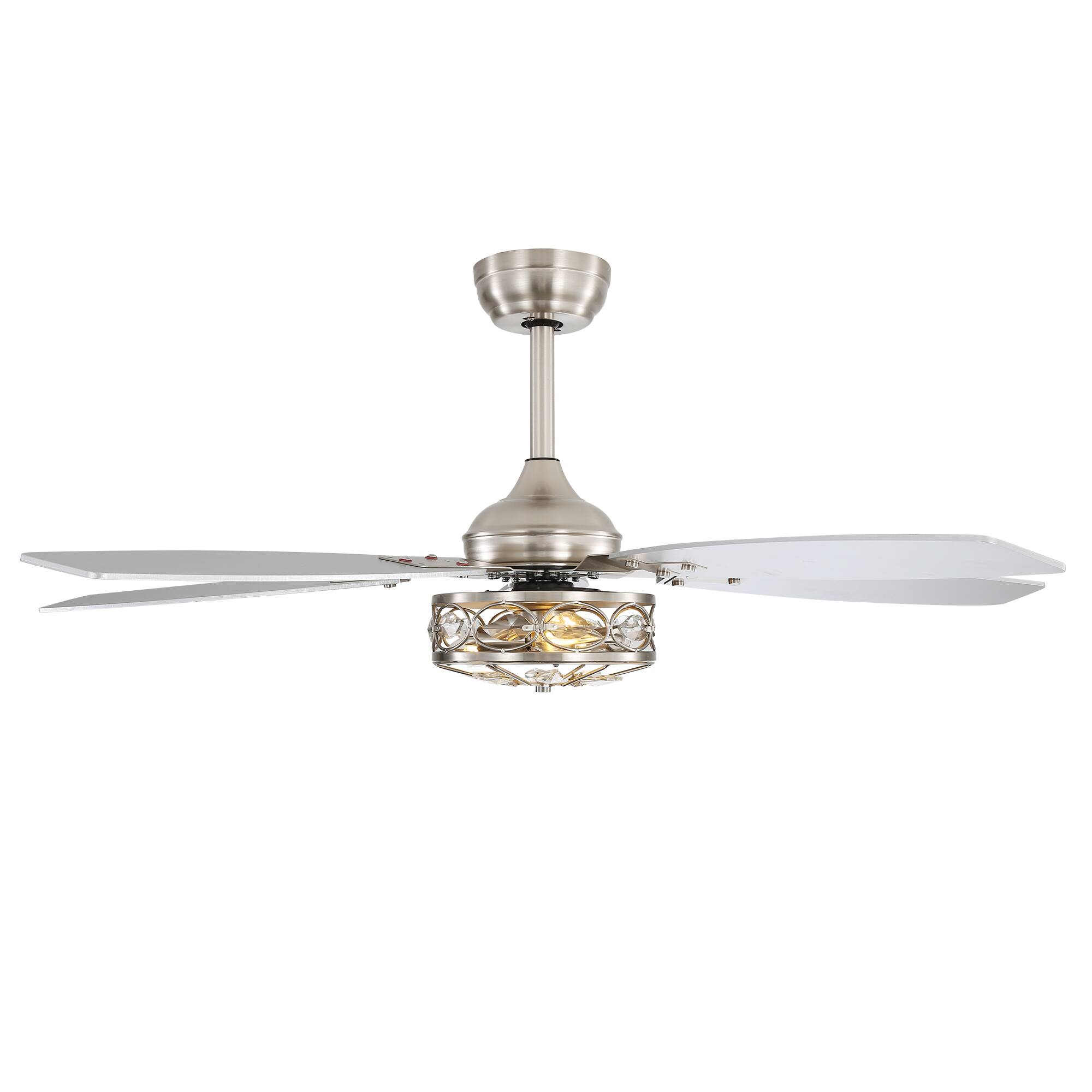 Alt View 8. Breezary - Breezary 48-in Indoor Ceiling Fan with Light Kit and Remote, 5 Blades, 6-Speed DC Motor, with Timer and 4''/8'' Downrods - Satin Nickel.