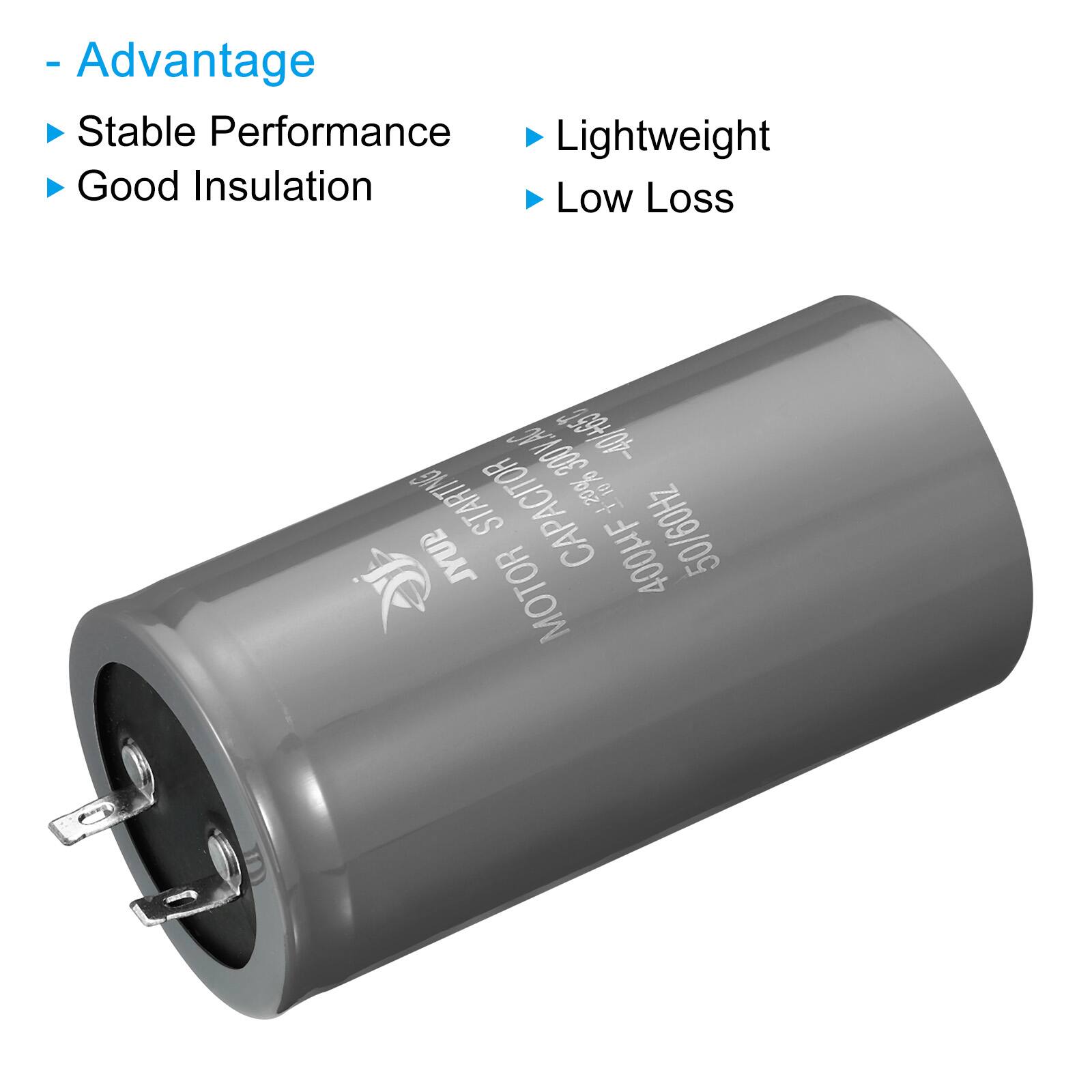 - Advantage
  - Stable Performance
  - Good Insulation
  - Lightweight
  - Low Loss

V.A.C 300V.A -40/+65C STARTING CAPACITOR 20% + JYUP MOTOR 400MF 50/60Hz