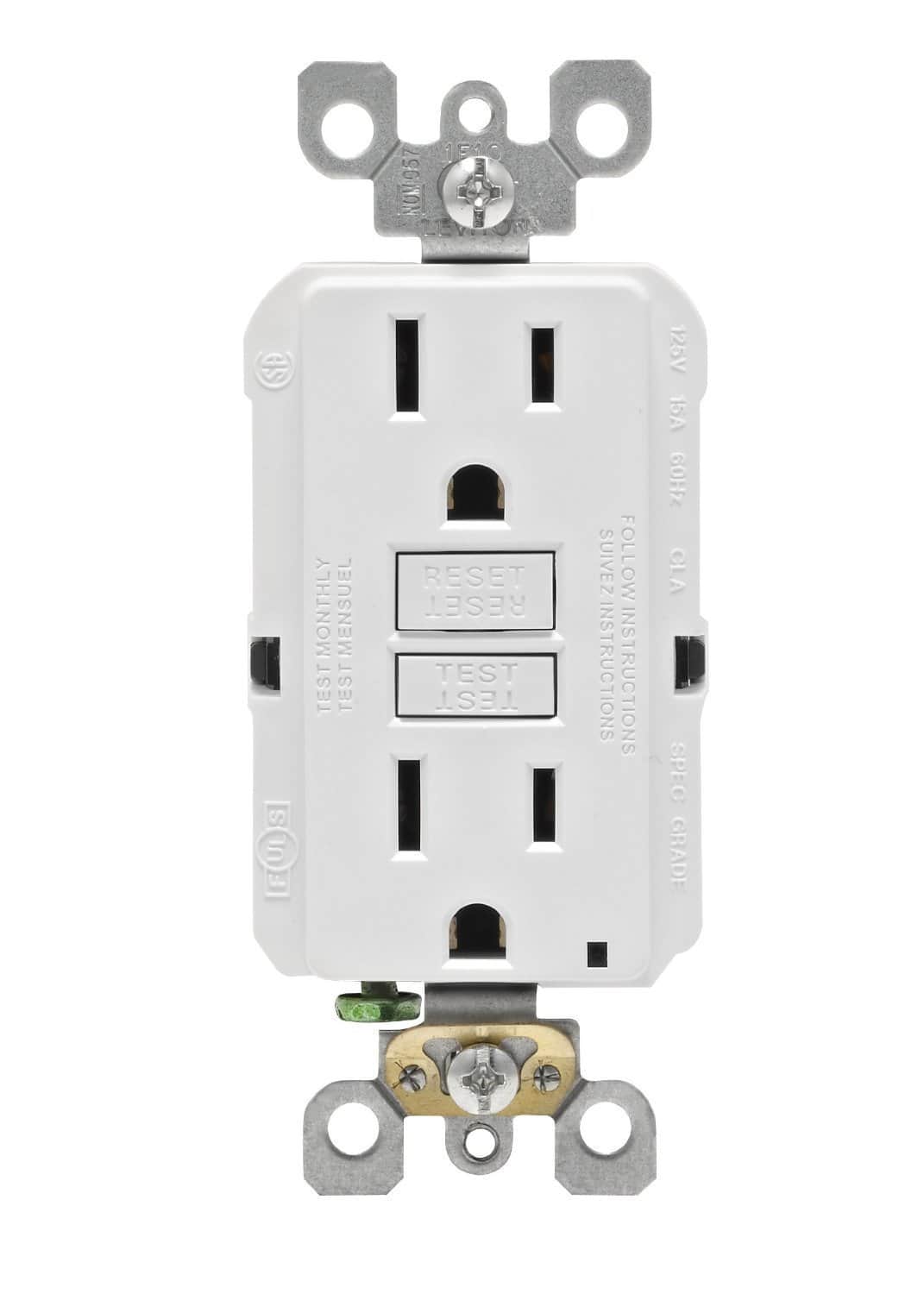 Leviton - Self-Test SmartlockPro Slim GFCI Non-Tamper-Resistant Receptacle, 15-Amp, 3-Pack, GFNT1-3W - White