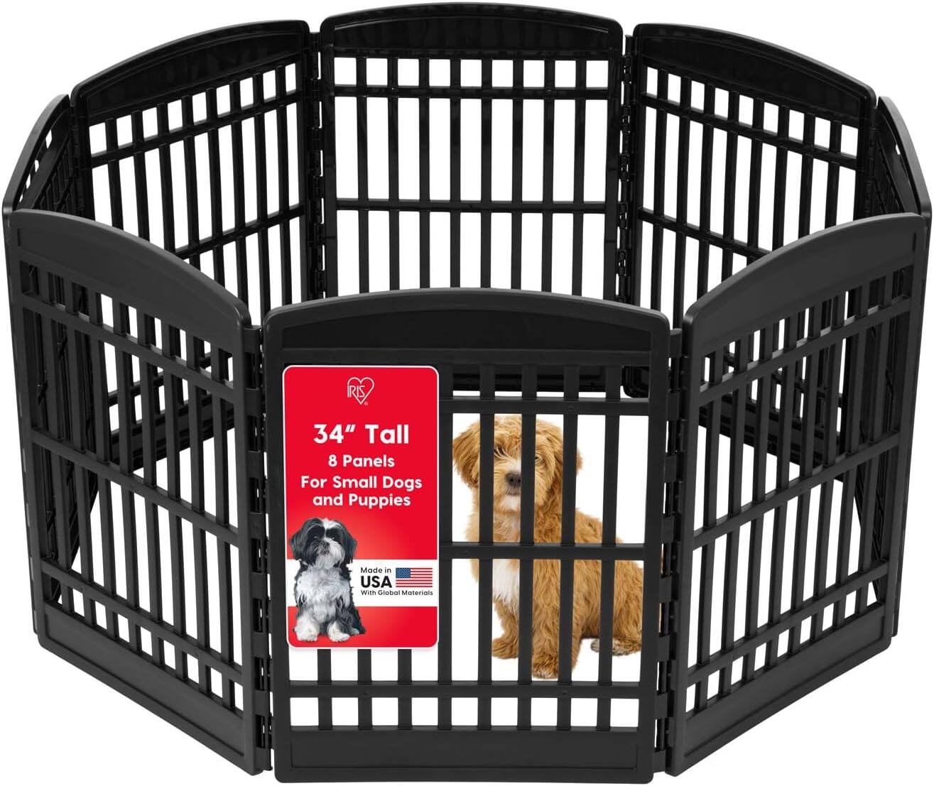 IRIS USA - 24" Exercise 8-Panel Pet Playpen, Dog Playpen, Puppy Playpen, for Small and Medium Dogs, Keep Pets Secure,