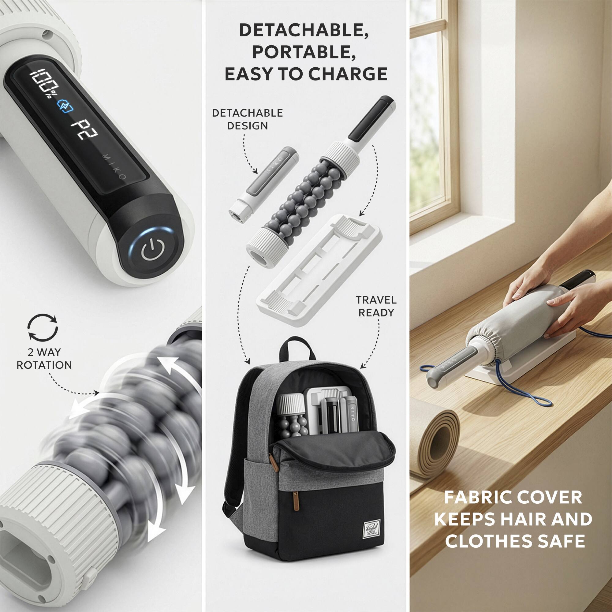 *00I B P2 MIKO DETACHABLE, PORTABLE, EASY TO CHARGE DETACHABLE DESIGN C 2 WAY ROTATION TRAVEL READY ..O 10U - FABRIC COVER KEEPS HAIR AND CLOTHES SAFE