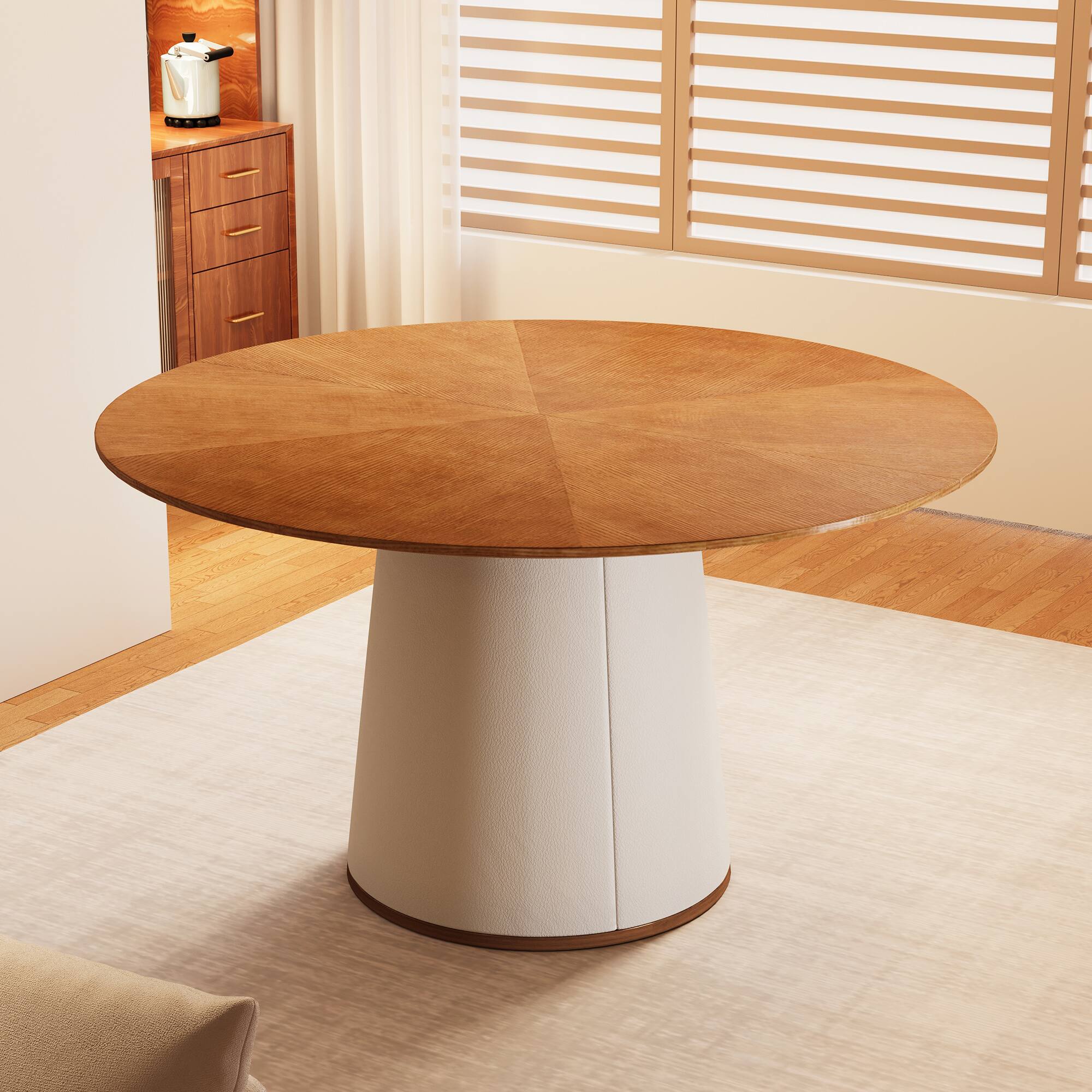 Alt View 1. luck idea - Mid-Century Modern Round Dining Table , 59" Round Kitchen Table for 6-8 Persons, Stylish Dining Room Furniture - Walnut color.