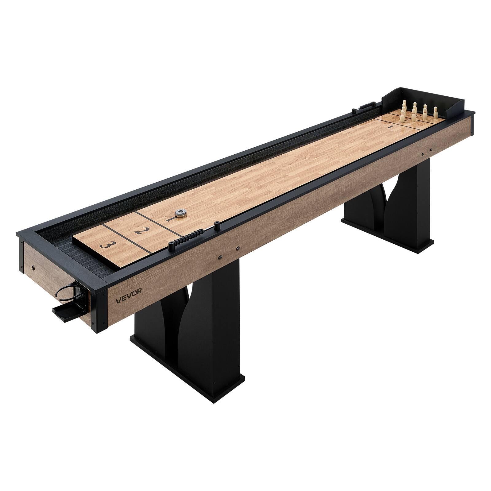 Alt View 5. VEVOR - 9 ft LED Shuffleboard Table, 2 in 1 Shuffleboard and Bowling Combo Set, Shuffle Board with Light‑Up Rails - Brown.