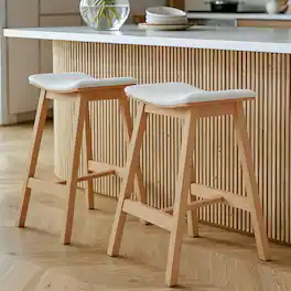 Acanva - Modern Counter Height Bar Stools Set of 2, Barstools Chair for Kitchen Island with Solid Wood Frame - Oak and White