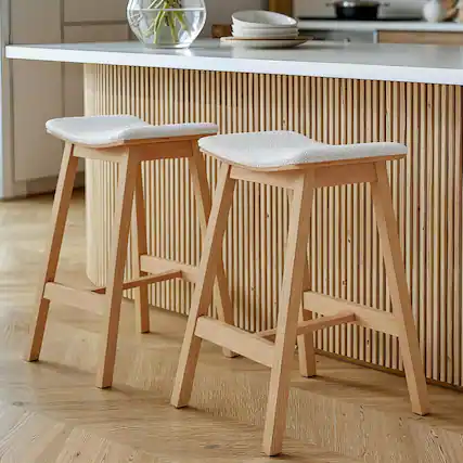 Front. Acanva - Modern Counter Height Bar Stools Set of 2, Barstools Chair for Kitchen Island with Solid Wood Frame - Oak and White.
