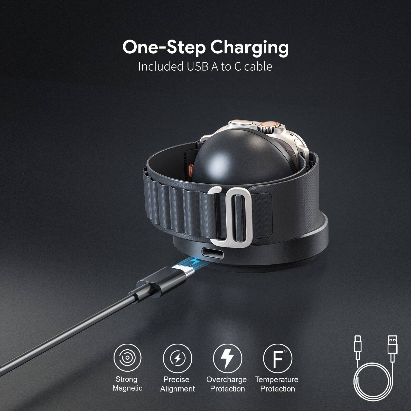 One-Step Charging  
Included USB A to C cable  

- Strong Magnetic  
- Precise Alignment  
- Overcharge Protection  
- Temperature Protection