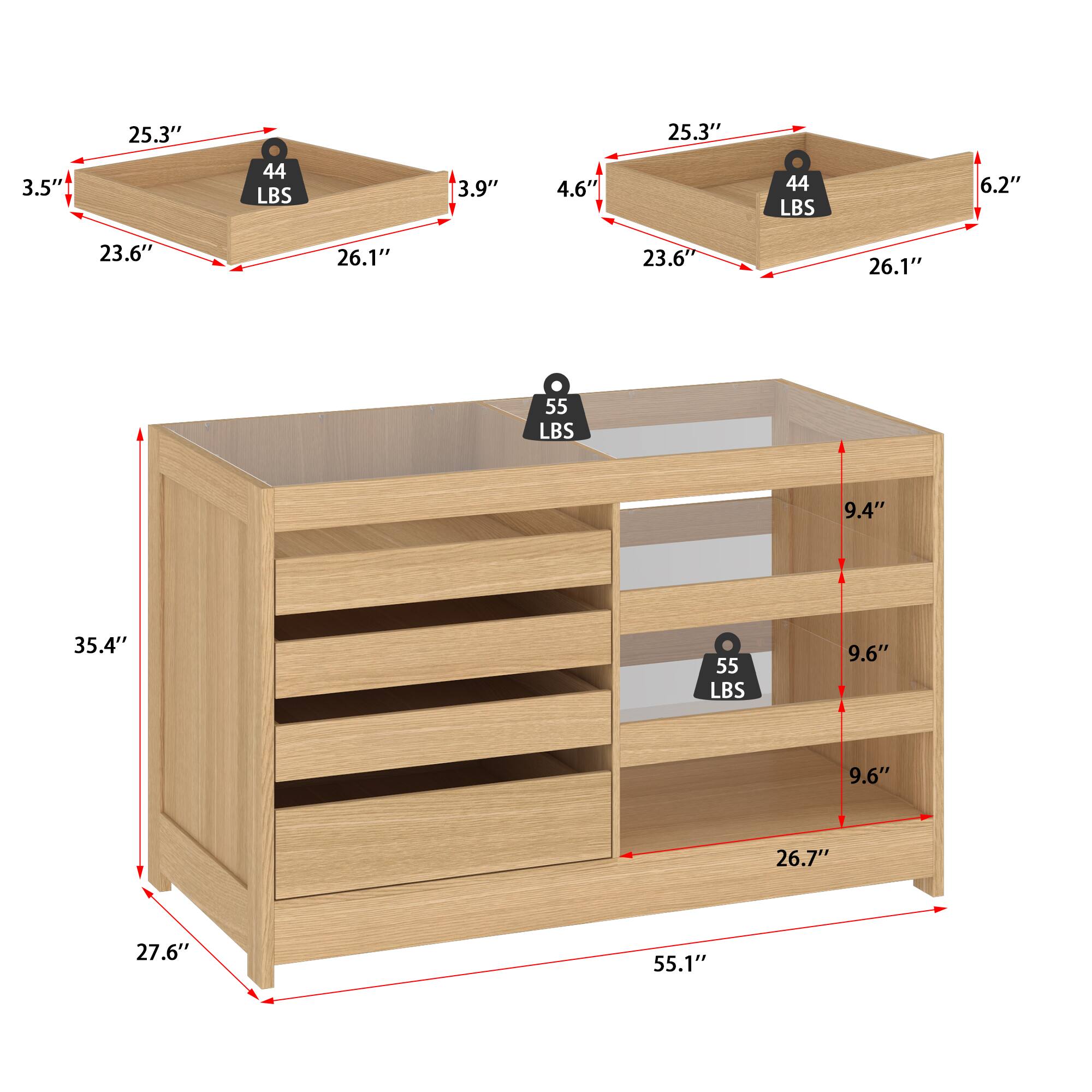 The text on the image is grouped and corrected as follows:

* 25.3" 25.3" 3.5" 44 LBS 3.9" 4.6" 44 LBS
* 6.2" 23.6" 26.1" 23.6" 26.1" 55 LBS
* 9.4" 35.4" 55 LBS 9.6" 9.6" 26.7" 27.6" 55.1"