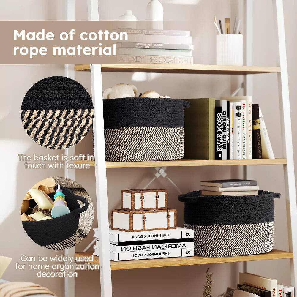 Made of cotton rope material

The basket is soft in touch with texture

Can be widely used for home organization decoration