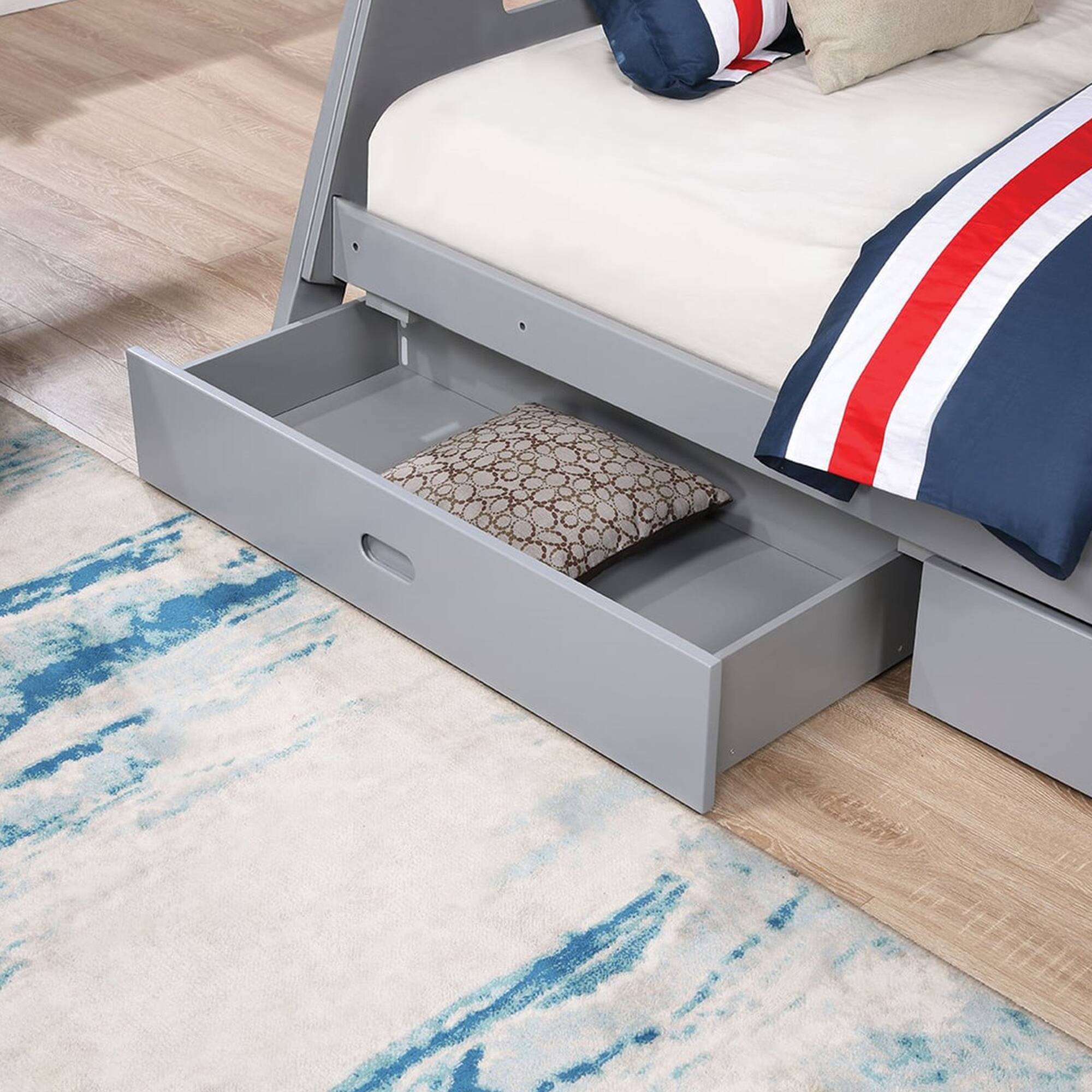 Alt View 2. Vaczon - Twin Over Full Bunk Bed with Underbed Storage Drawers, Solid Wood Frame, Built-in Ladder and Safety Guardrails - Gray.