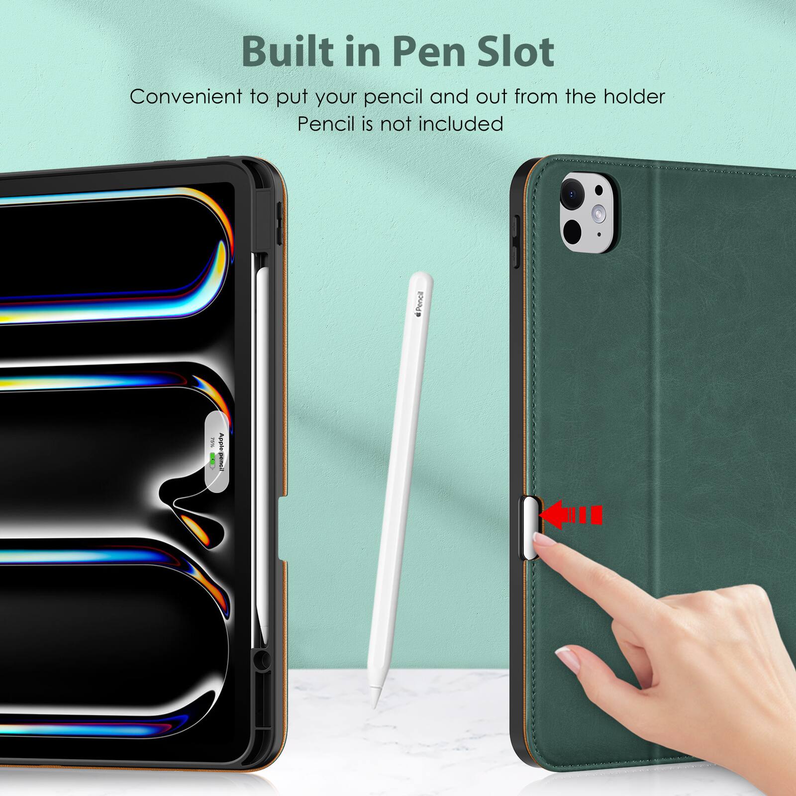 Built in Pen Slot  
Convenient to put your pencil and out from the holder  
Pencil is not included
