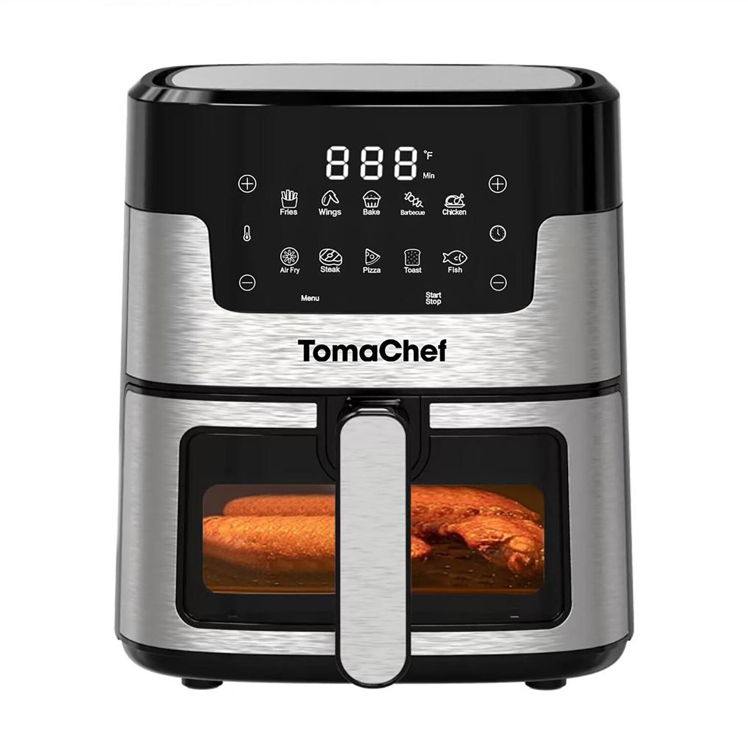 * F 888 8 Min li to Fries Wings Bake Barbecue Chicken + L Air Fry Steak Pizza Toast Fish - Menu Start Stop TomaChef