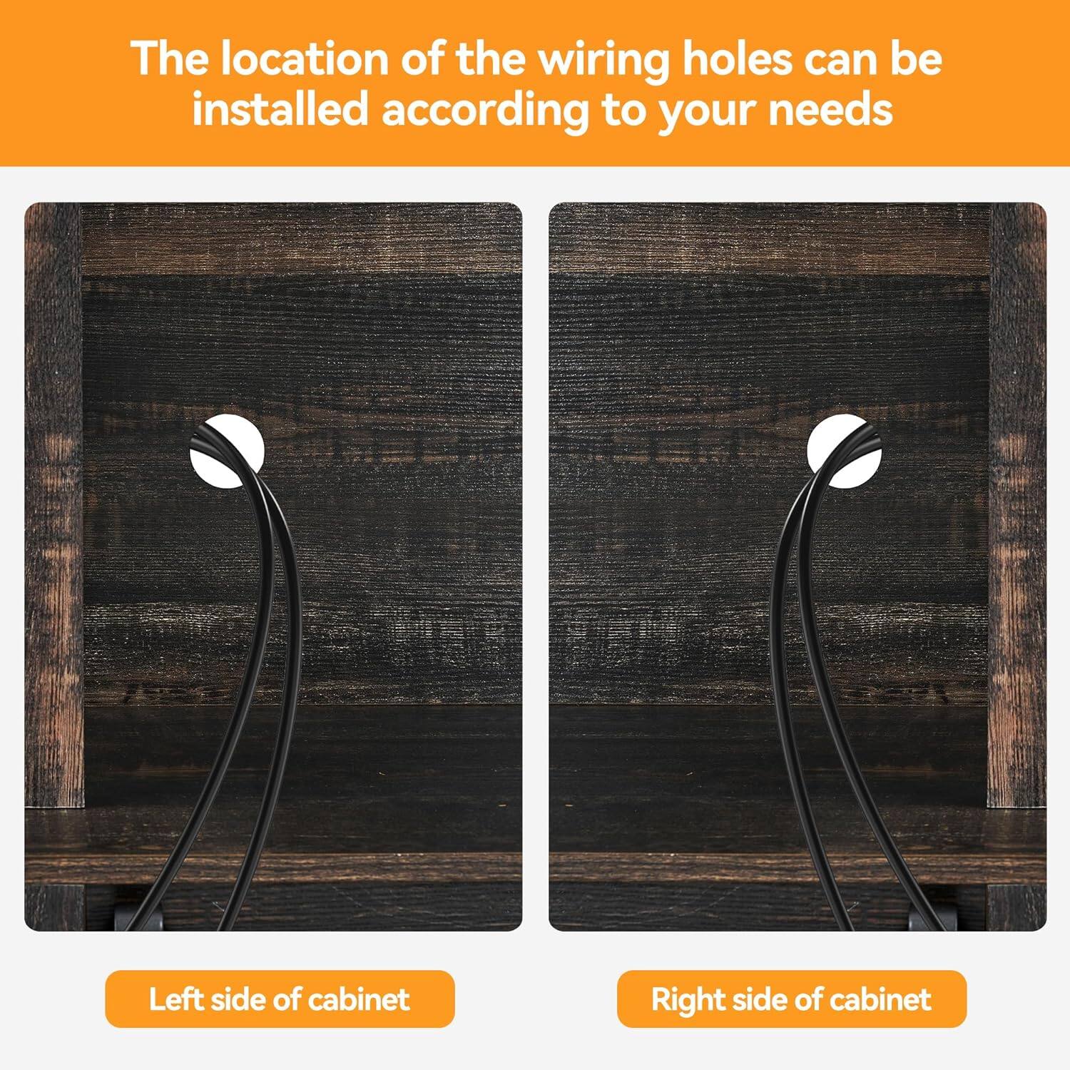 The location of the wiring holes can be installed according to your needs.

Left side of cabinet

Right side of cabinet
