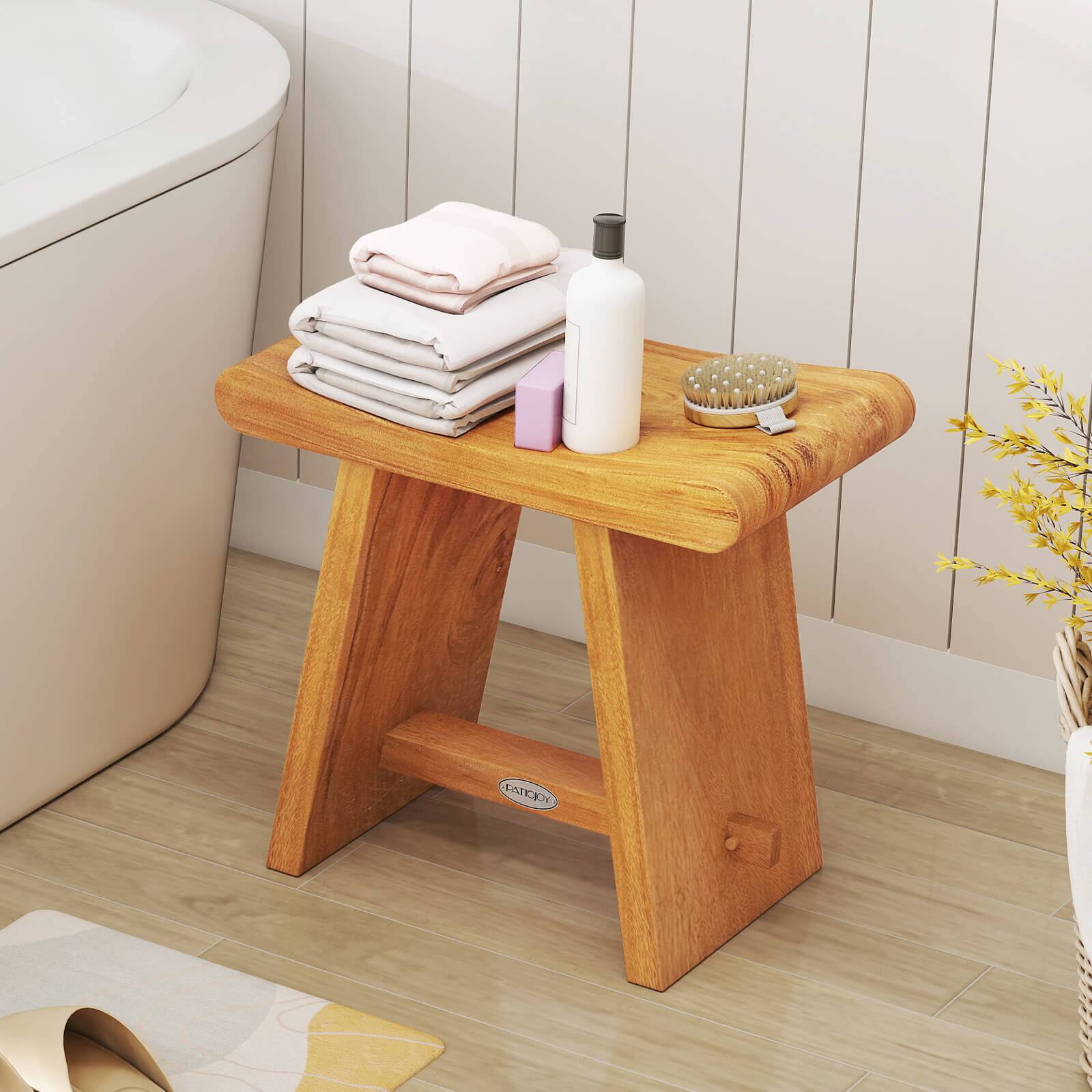 Alt View 1. Costway - Costway 19.5" Teak Shower Bench Waterproof Spa Bath Stool with Curved Seat for Bathroom - Natural.