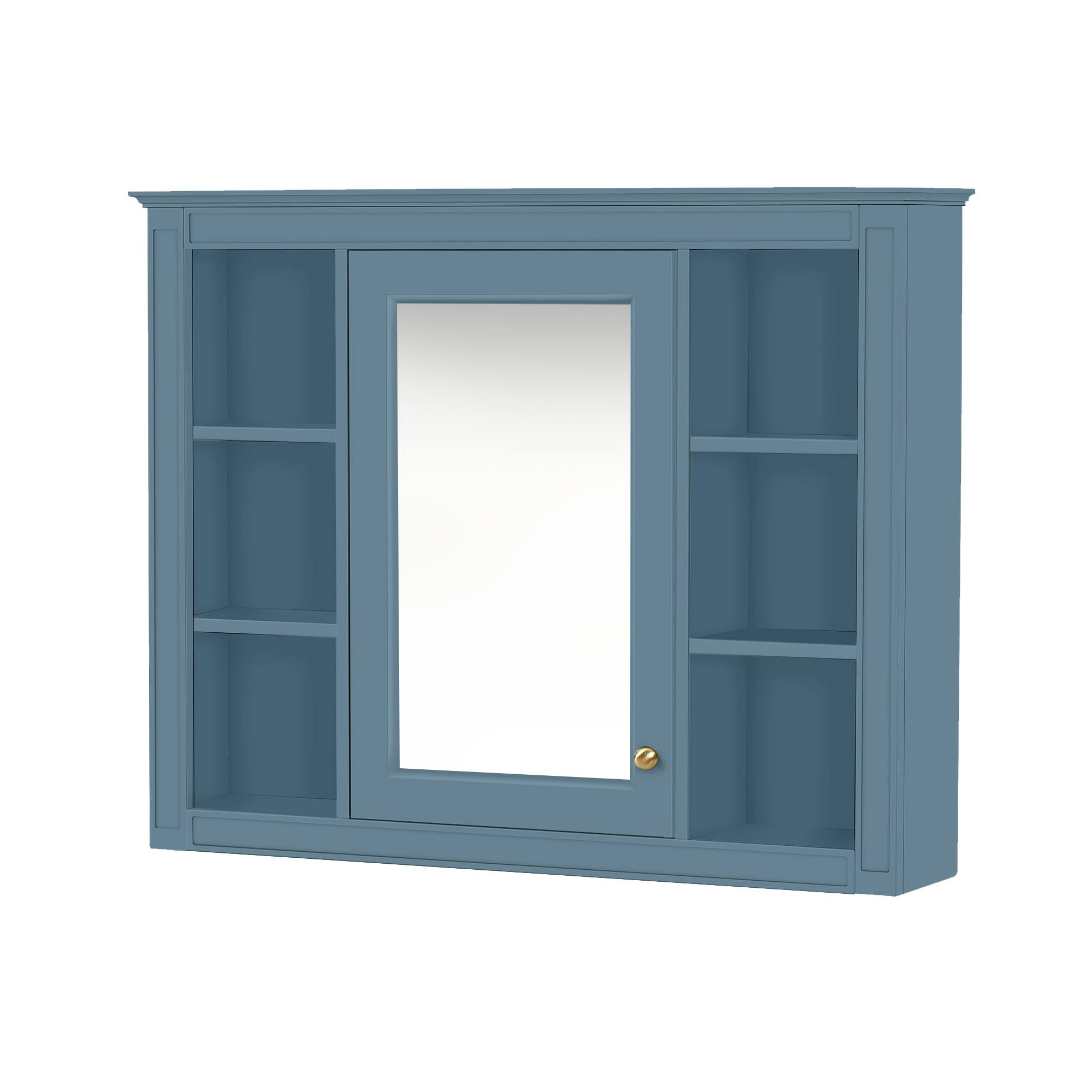 Alt View 3. Z-Edge - 35'' x 28'' Medicine Cabinet, Wall Mounted Bathroom Storage Cabinet, Modern Mirror Cabinet with Door and 6 Open Shelves - Blue.