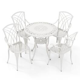 Mondawe - 5 Piece Patio Bistro Table Chair Set with Umbrella Hole and Aluminum Frame - White