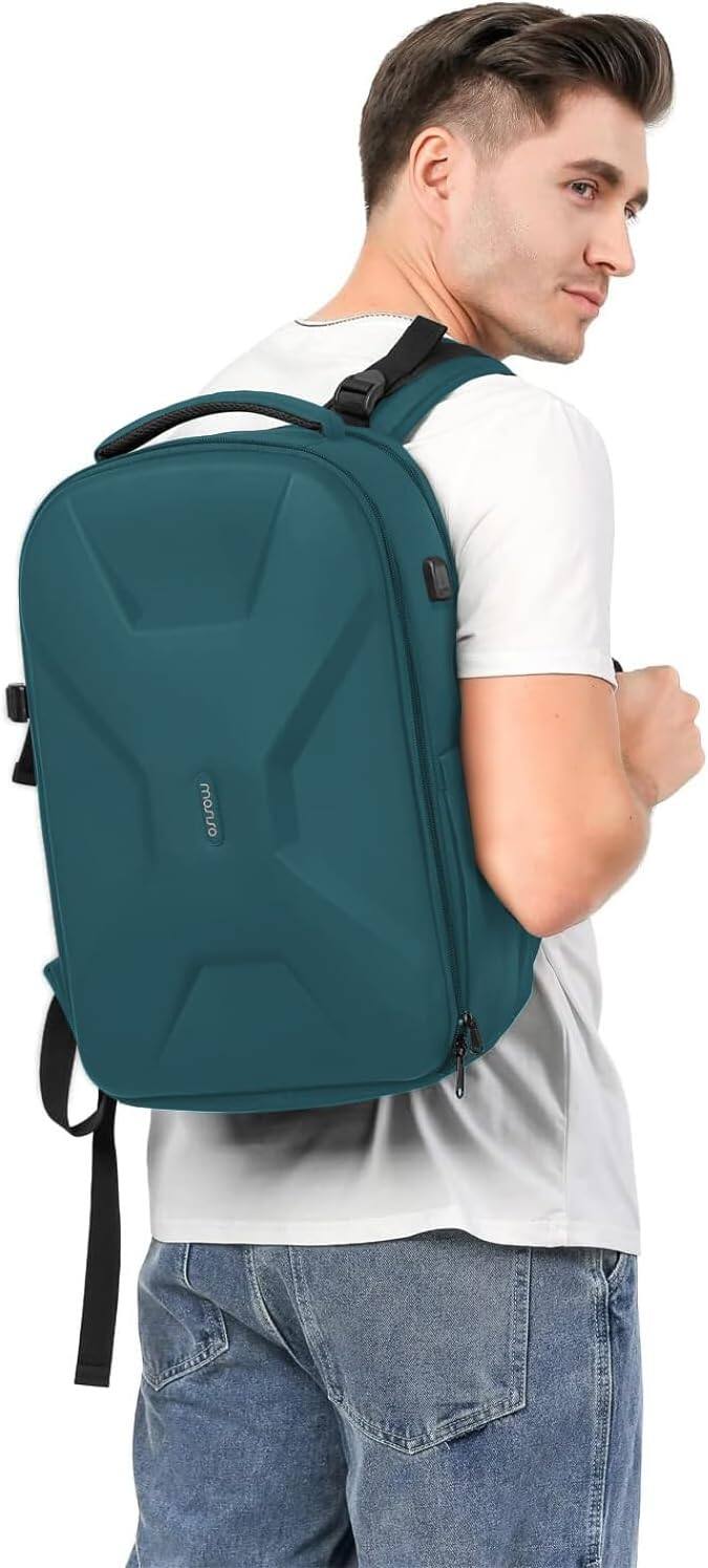 Alt View 3. mosiso - 35L Laptop Backpack 15.6-16 Inch, Waterproof Hardshell Travel Computer Bag with USB Port, Anti-Theft & Luggage Strap - Teal Green.