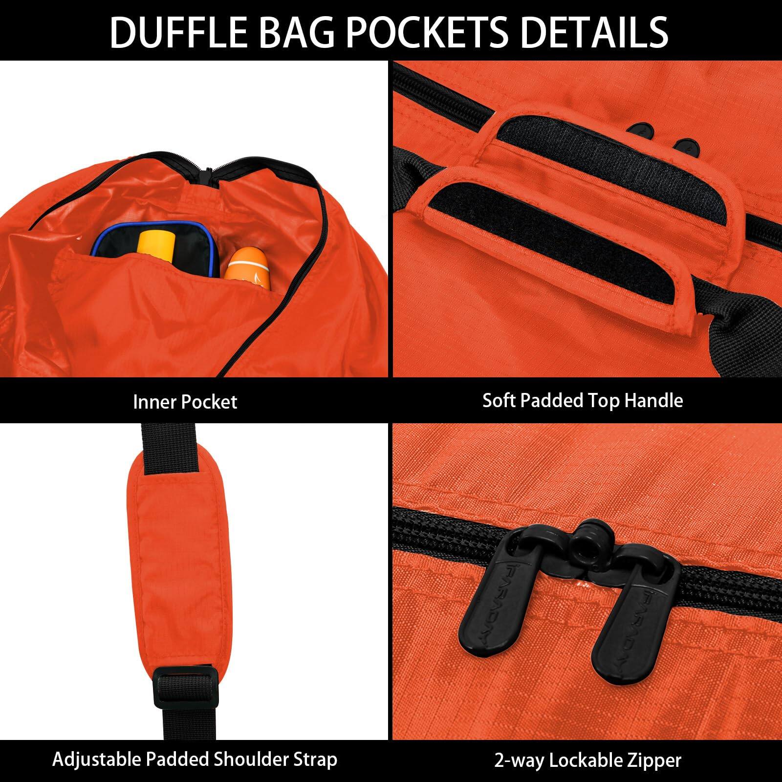 DUFFLE BAG POCKETS DETAILS

- Inner Pocket
- Soft Padded Top Handle
- Adjustable Padded Shoulder Strap
- 2-way Lockable Zipper
