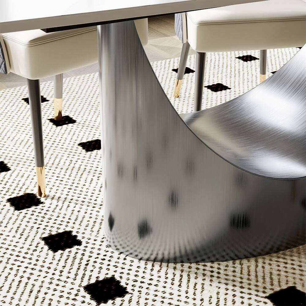 Back. POVISON - 71" Modern Minimalist Dining Table for 4-6, Black Rectangular Matte Sintered Stone Tabletop, Dark Gray Carbon Steel Leg - Matte Black Sintered Stone with Gray.