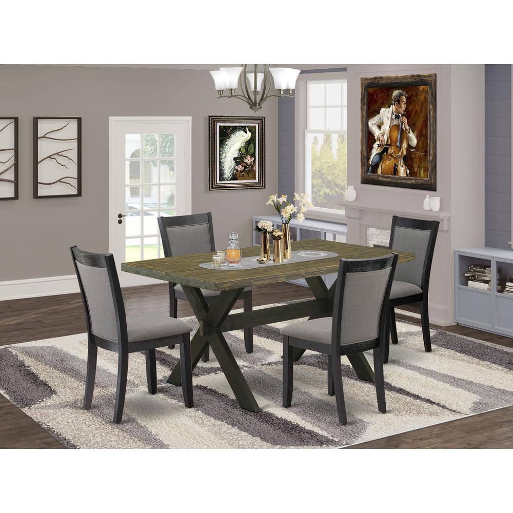 Alt View 3. East West Furniture - X676MZ650-5 5 Piece Table Set - Distressed Jacobean Dinner Table with 4 Dark Gotham Grey Dining Chairs - Wire Brushed - Multi-Color.
