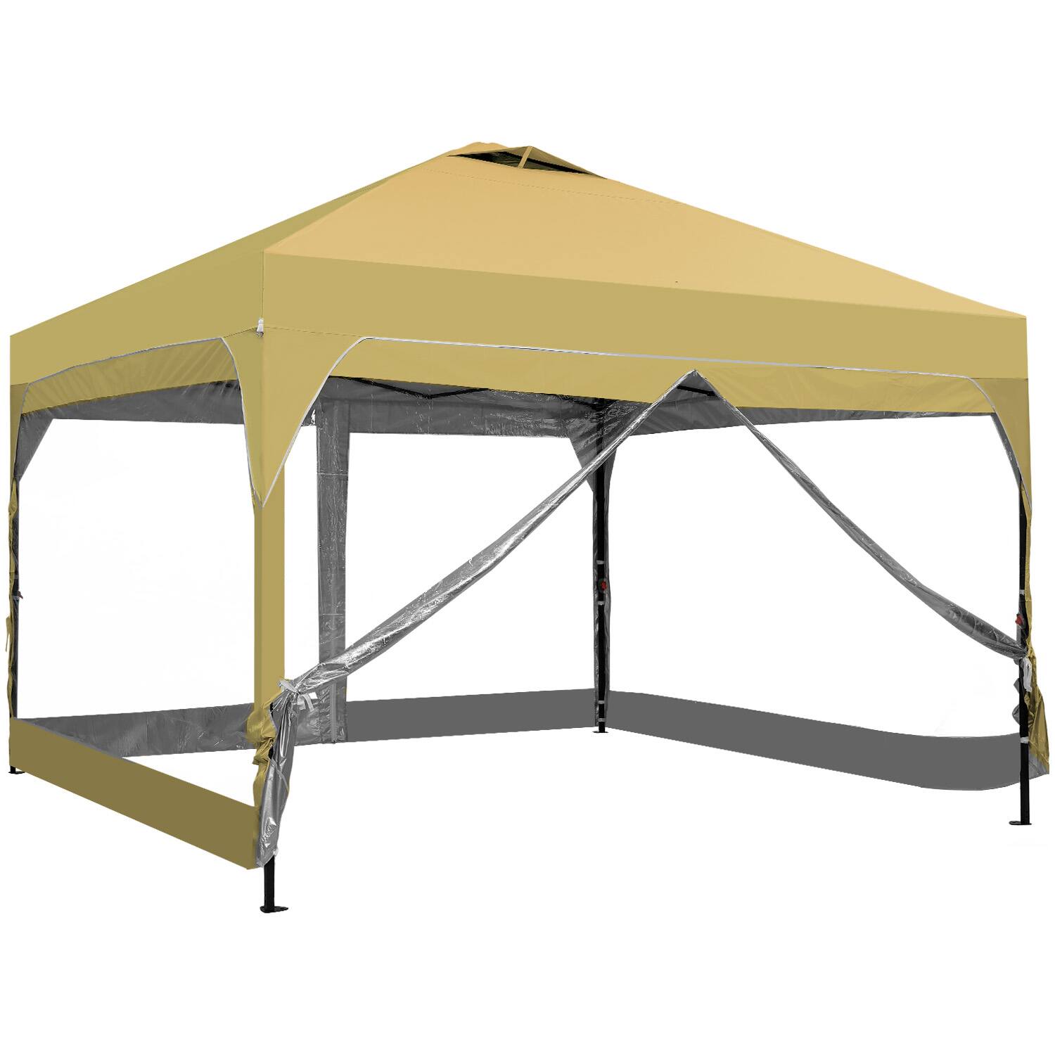 Alt View 4. Ainfox - 12x12 Pop Up Canopy Tent,Outdoor Gazebo with Center Lock 4 Removable Transparent Walls & Carrying Bag - Khaki.