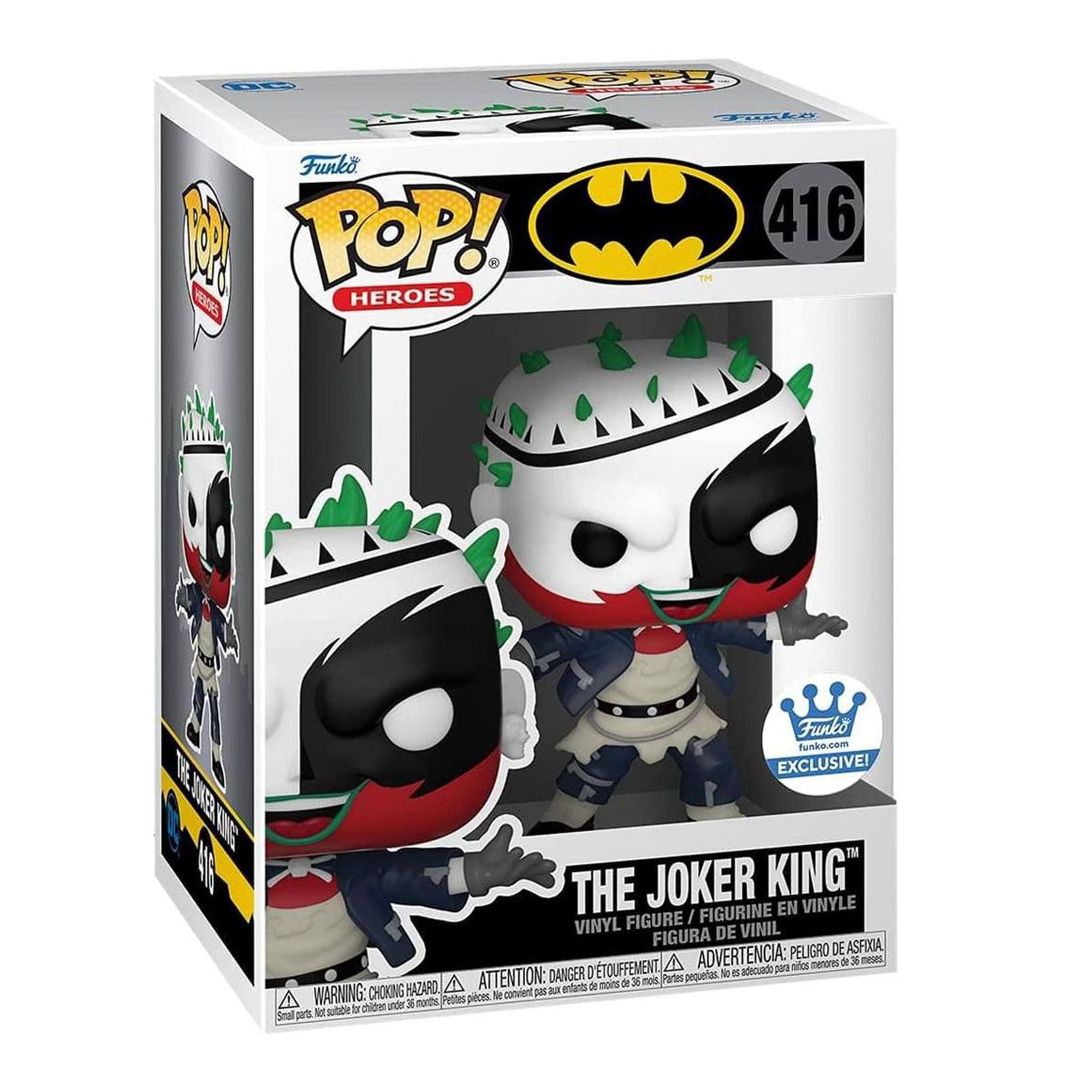 **Funko POP! Heroes**

**416**

**The Joker King™**

**Vinyl Figure / Figurine en Vinyle / Figura de Vinilo**

**Funko Exclusive!**

**Warning: Choking Hazard - Small parts. Not for children under 3 years.**

**Attention: Danger de suffocation - Petites pièces. Ne convient pas aux enfants de moins de 3 ans.**

**Advertencia: Peligro de asfixia. No es adecuado para menores de 3 años.**

**Funko.com**