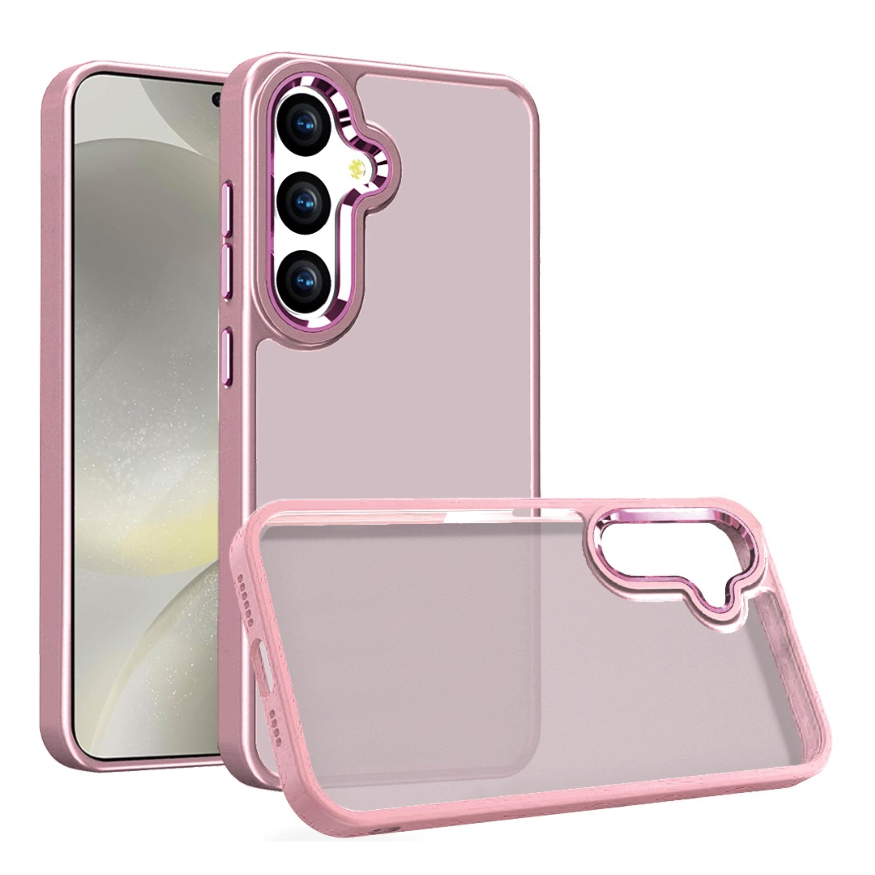 Kitcheniva - Rubber Thick Acrylic Metal Buttons Phone Case With Tempered Glass For Samsung Galaxy S25/S24 - Light Pink price history on PriceWatchPro