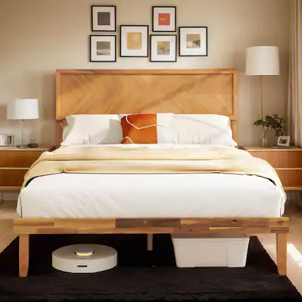 Front. Kadyn - Platform Bed Frame, Bedroom Bed Frame,Twin/Full/Queen Size Bed Frame with Headboard and Storage Space-Full Size - Brown.