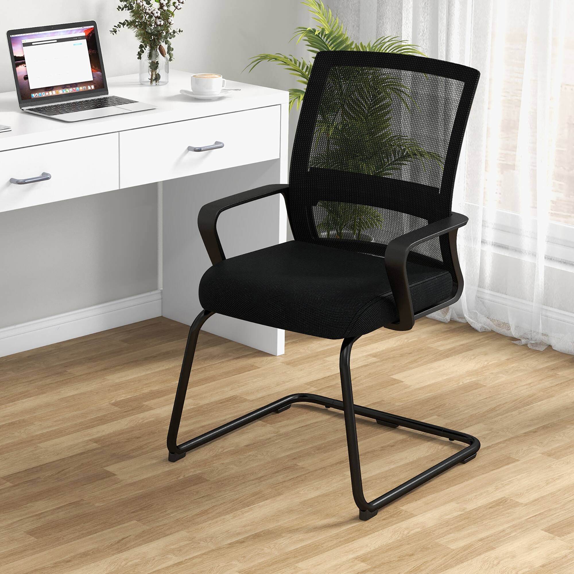 Alt View 5. Gymax - Gymax Office Guest Chair Set of 6 Conference Reception Chair w/ Lumbar Support & Sled Base - Black.
