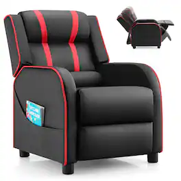 Hirose Alice - Costzon Kids Recliner, Gaming Recliner Chair w/Side Pockets, Footrest, Headrest & Lumbar Support for Kids R - Red, Black