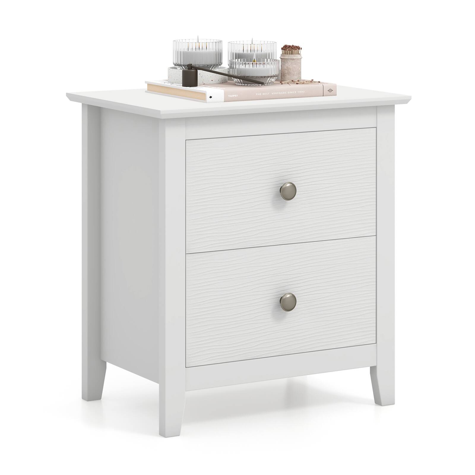 Ecooso - Modern 2 Drawer Nightstand for Small Spaces Bedside End Side Table Storage Unit - White