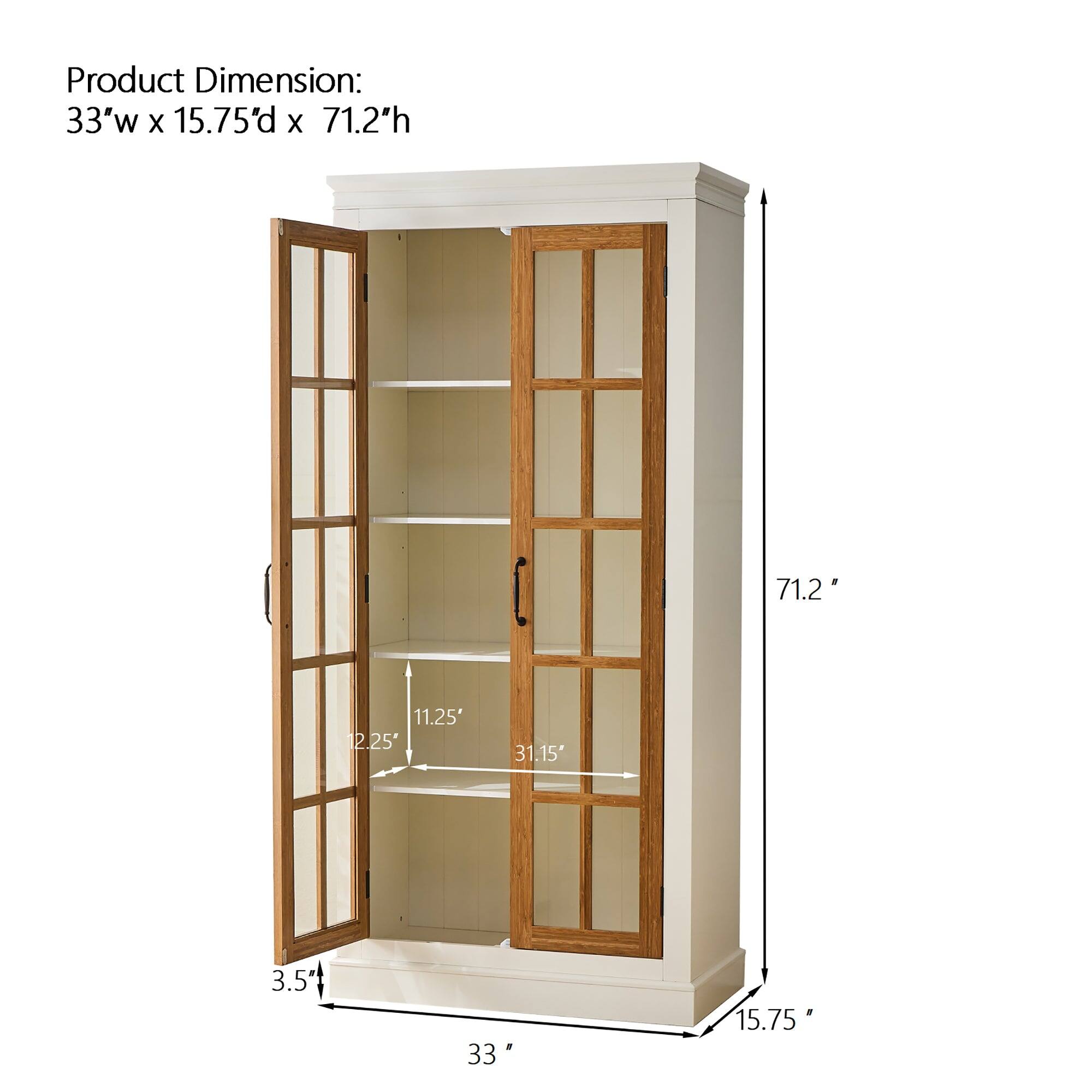 Product Dimension: 33"w x 15.75"d x 71.2"h

- 71.2"
- 11.25"
- 12.25"
- 31.15"
- 3.5"
- 33"
- 15.75"