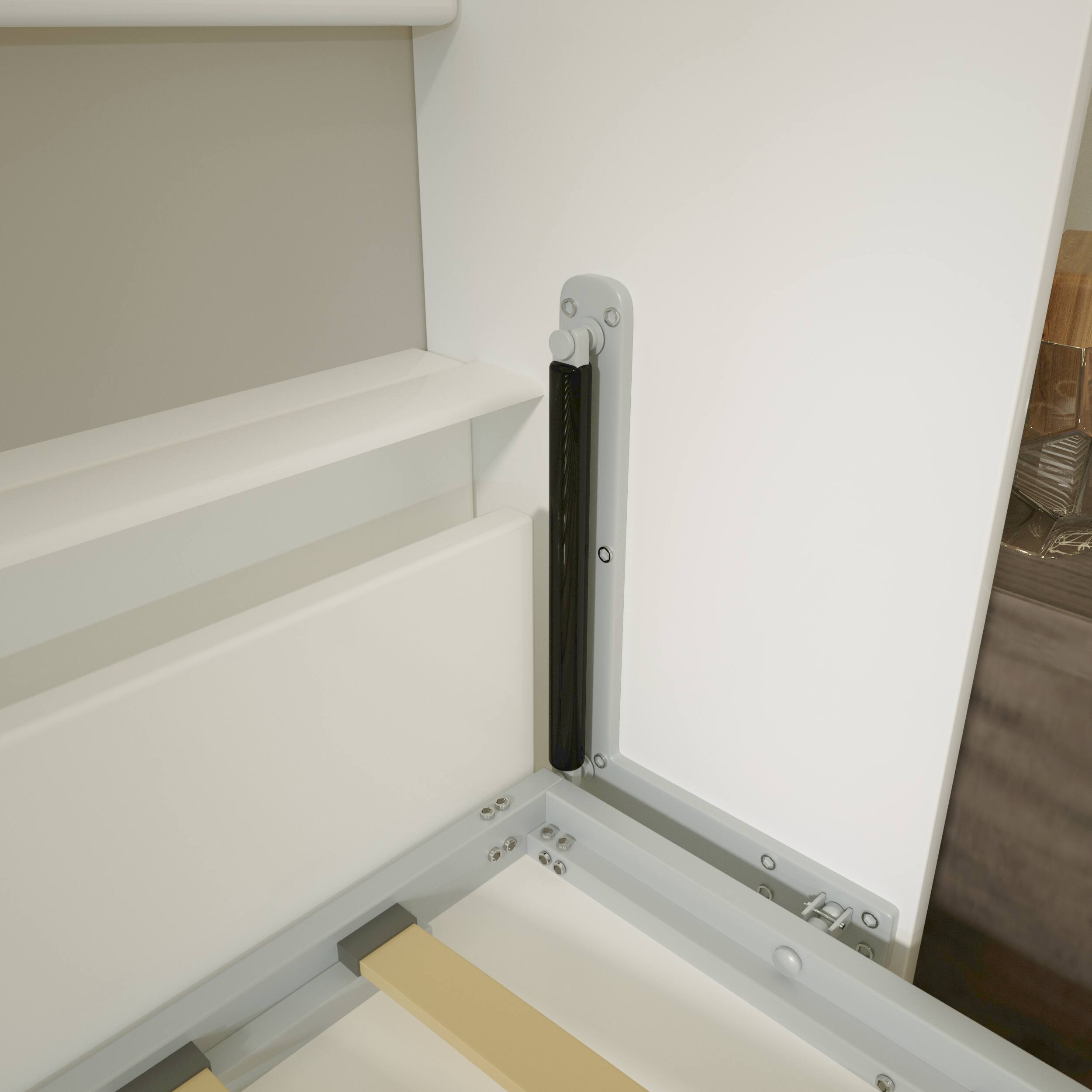 Alt View 2. Tiramisubest - Twin Size White Murphy Bed with Shelf Storage, Plywood & Metal, Space-Saving, 1000lbs Capacity - White.