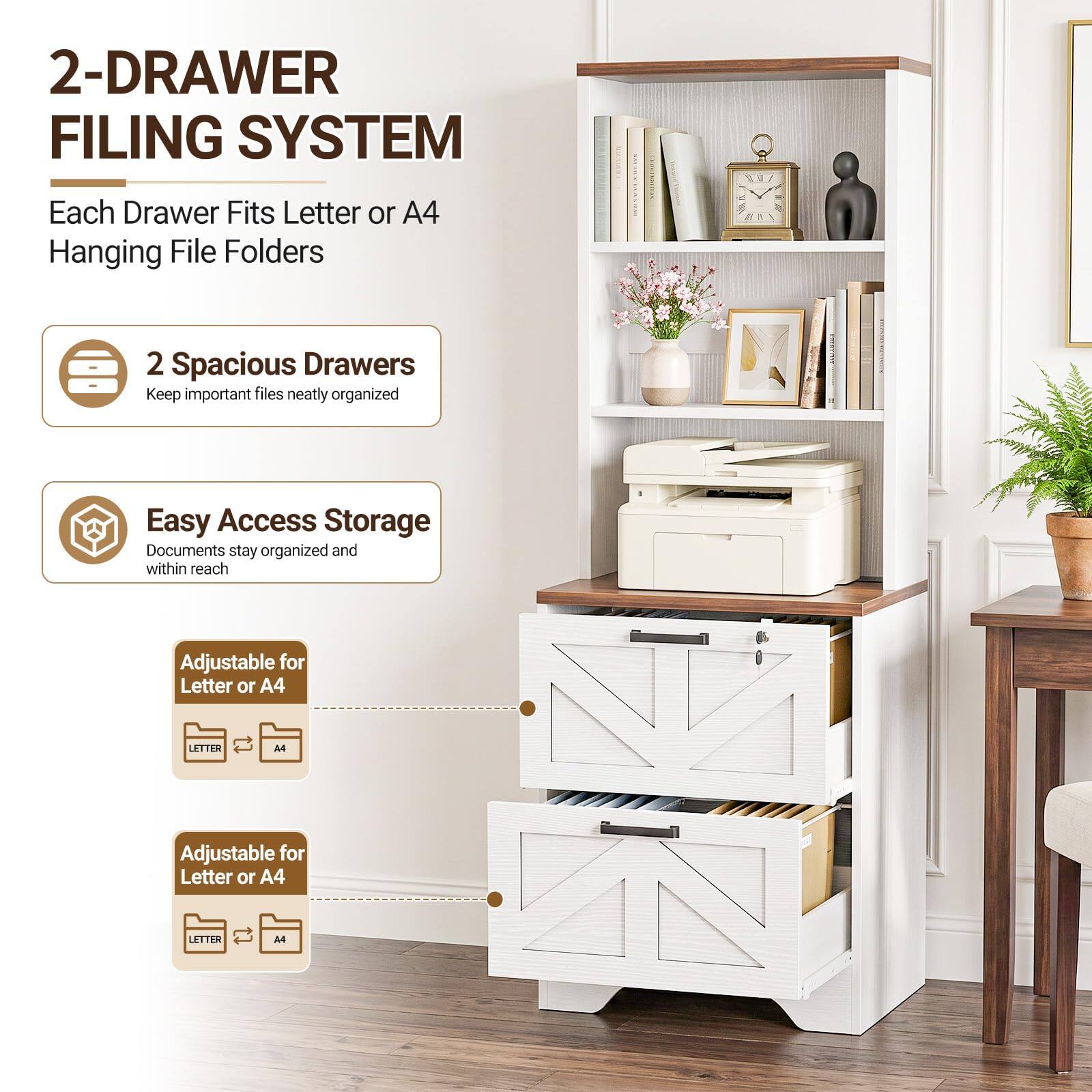 2-Drawer Filing System

Each Drawer Fits Letter or A4 Hanging File Folders

2 Spacious Drawers
Keep important files neatly organized

Easy Access Storage
Documents stay organized and within reach

Adjustable for Letter or A4

Adjustable for Letter or A4