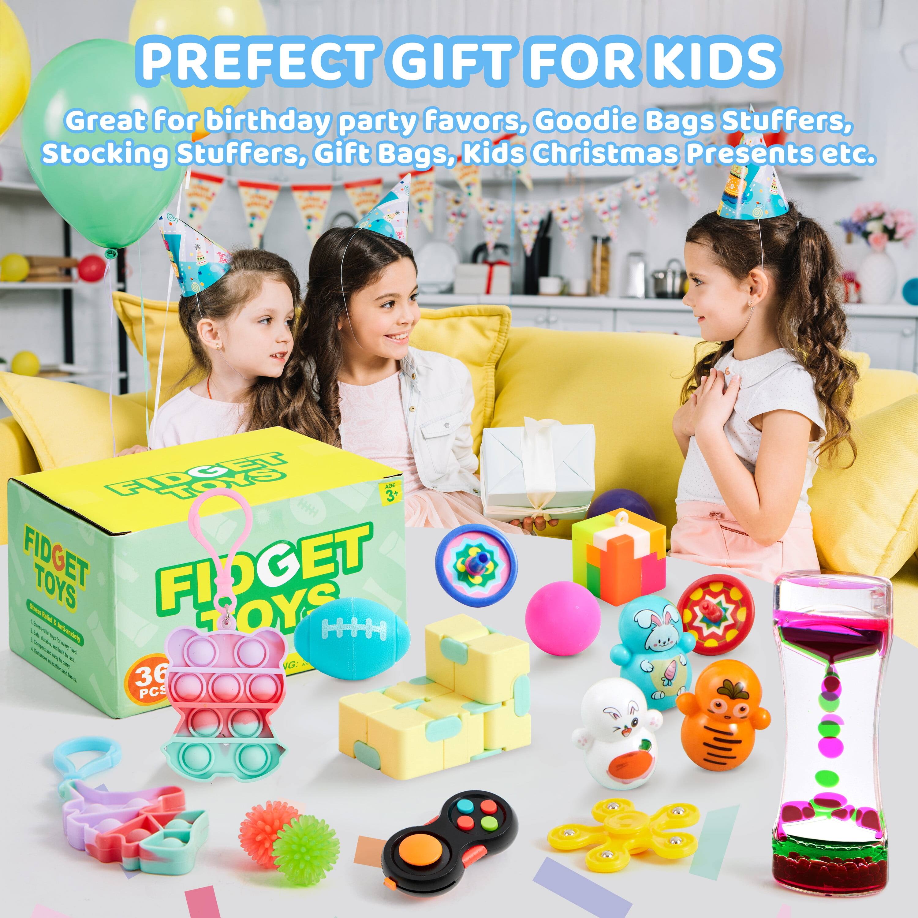 PREFECT GIFT FOR KIDS  
Great for birthday party favors, Goodie Bags Stuffers, Stocking Stuffers, Gift Bags, Kids Christmas Presents etc.  
AUGET - 3+ HH FIDGET TOYS FIDGET FI - te - BOYS Te i - - idoeaes L - - - - - - - - I - 36 PCS +