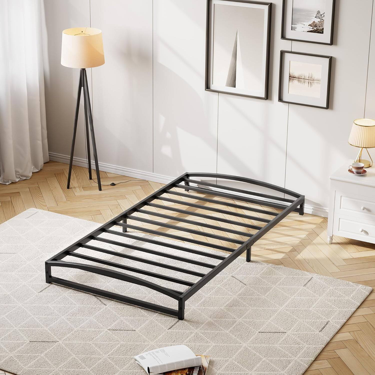 Alt View 2. Qeetex - King Low Bed Frame - 6 Inch Metal Platform, Noise-Free, Easy Assembly, Non-Slip, Black - Black King 6in.