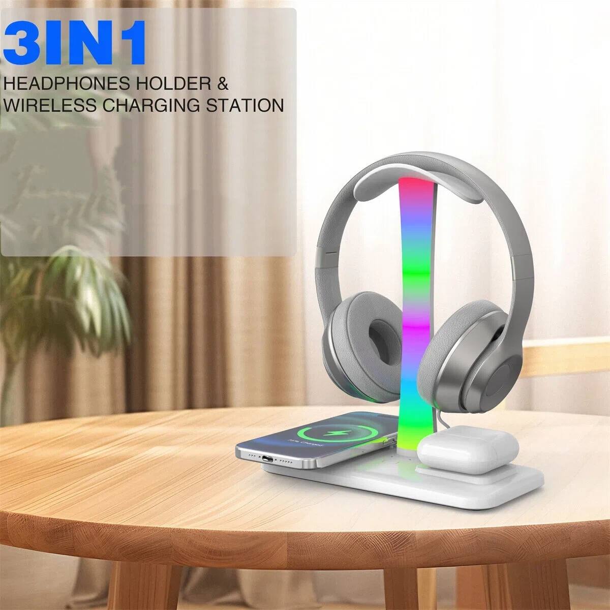 3IN1  
HEADPHONES HOLDER & WIRELESS CHARGING STATION