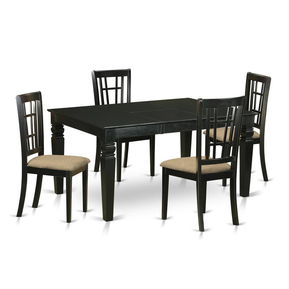Back. East West Furniture - WENI5-BLK-C 5 Pc Dinette Table set - Kitchen dinette Table and 4 Dining Chairs - Black.