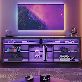 Bestier - 70-Inch Gaming TV Console for Up to 80-Inch TVs with Customizable LED Lights - Black