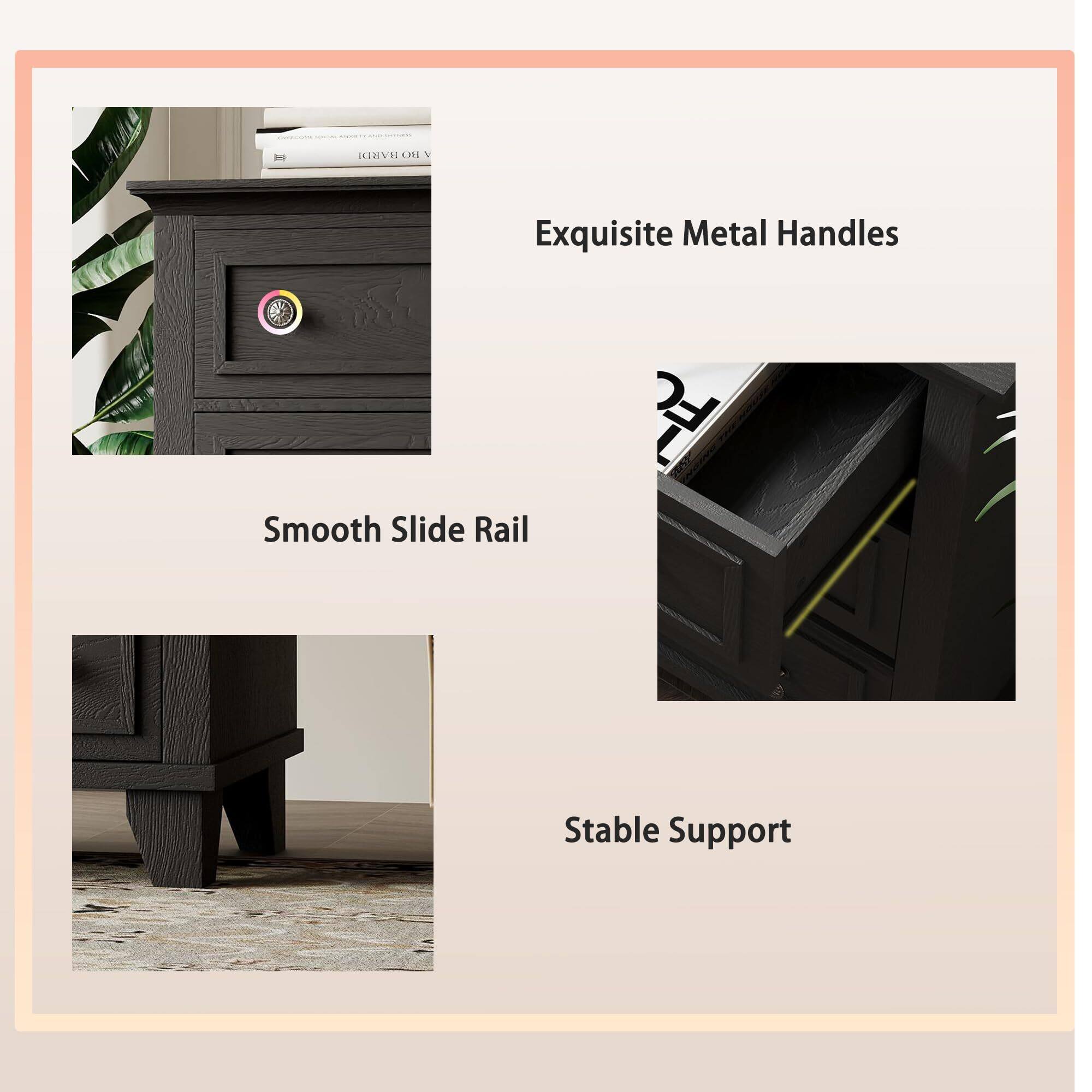 Alt View 5. Acekool - 3 Drawer Dresser for Bedroom, Wide Chest of Drawers with Vintage Handle - Black.