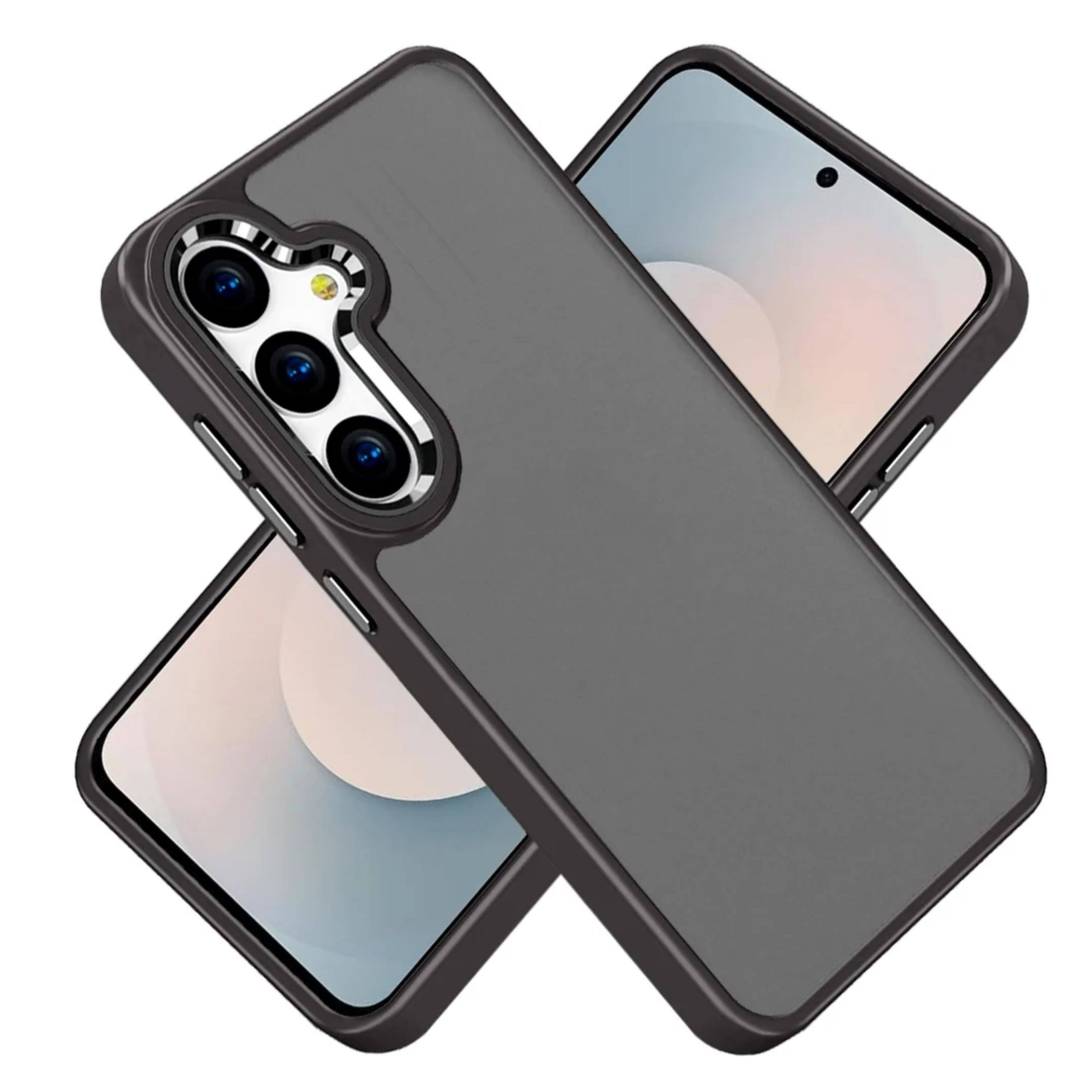 Angle. Kitcheniva - Rubber Thick Acrylic Metal Buttons Phone Case With Tempered Glass For Samsung Galaxy S26 Black - Black.