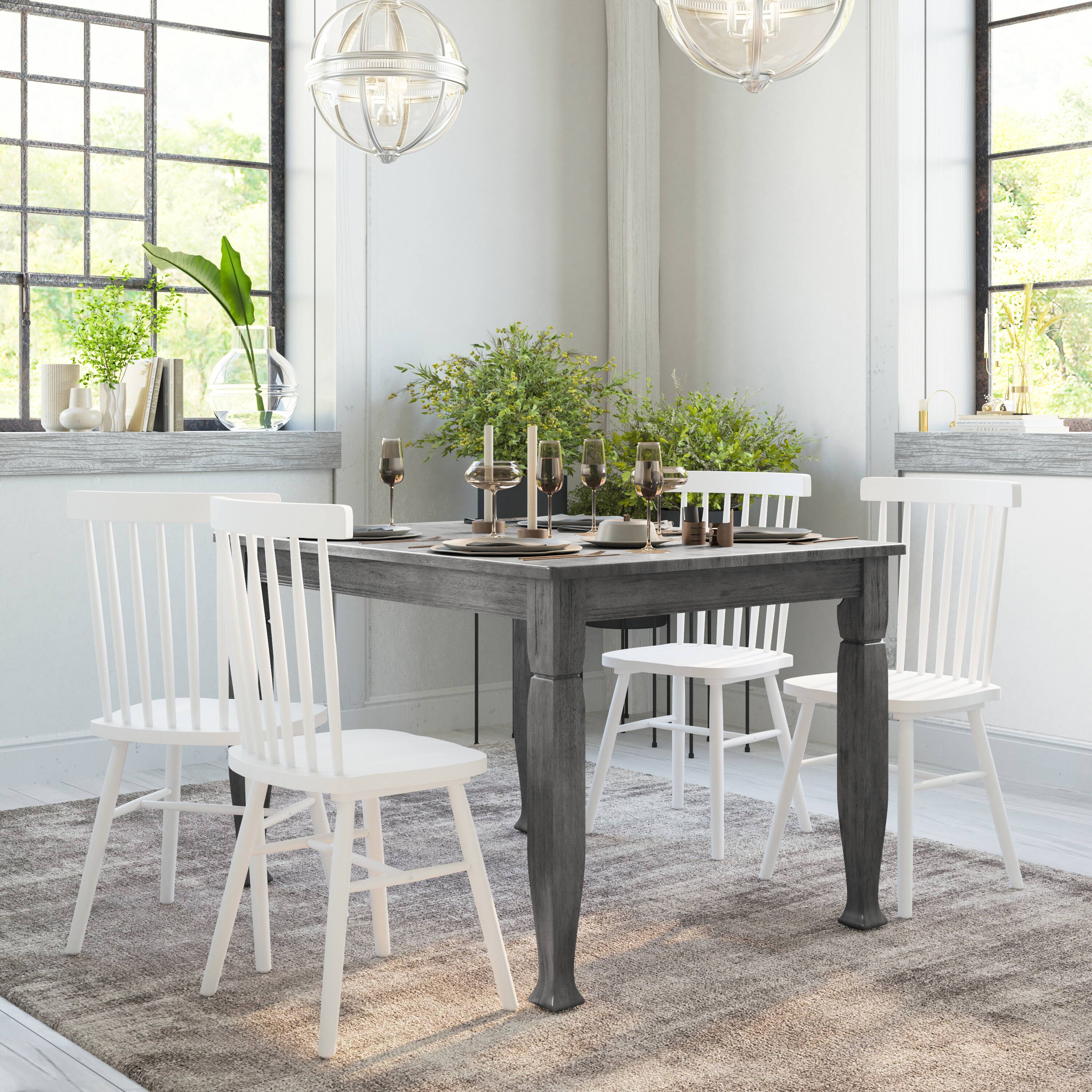Front. Emma + Oliver - Milford Wooden Dining Table with Turned Wooden Legs - Antique Gray.