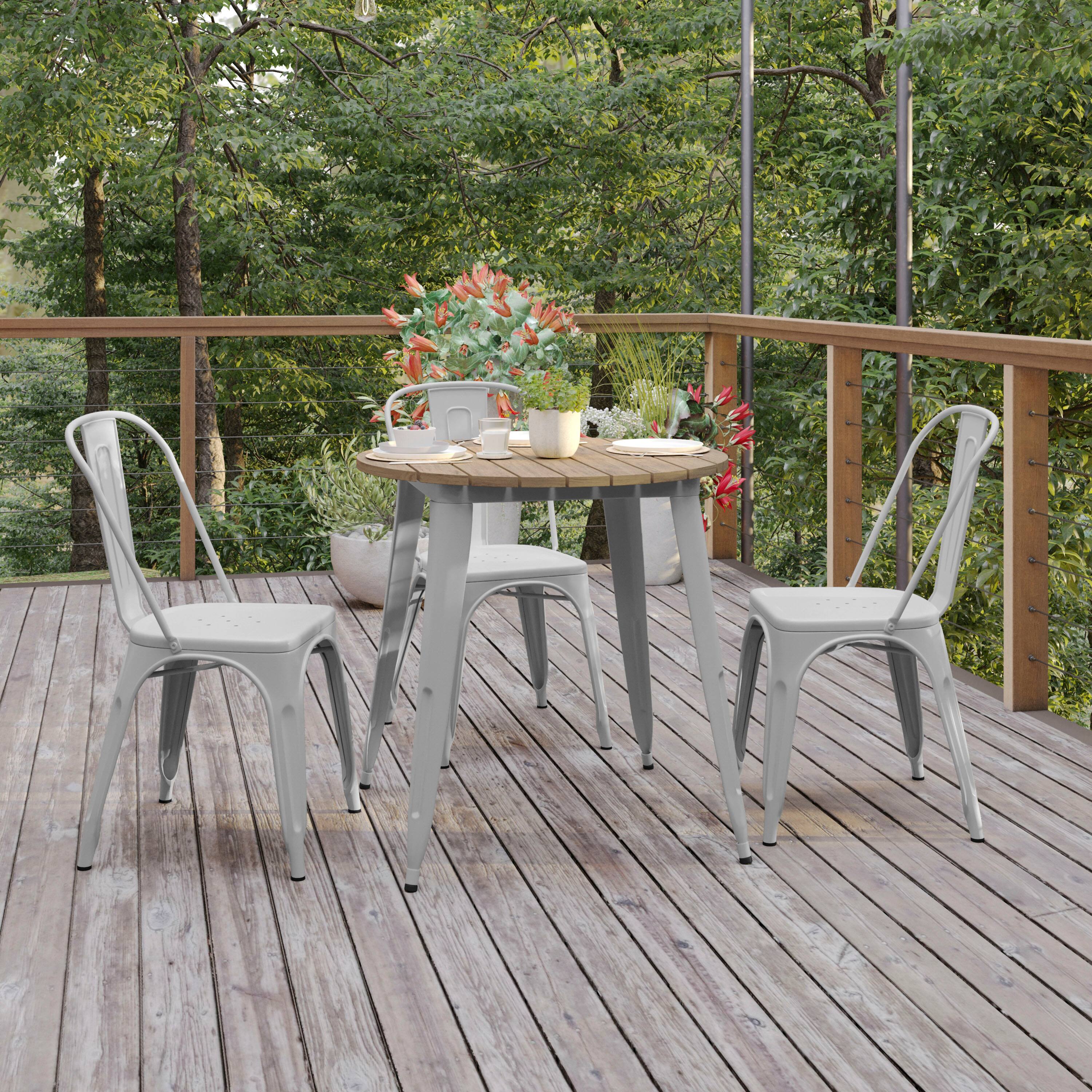 Alt View 2. Flash Furniture - Declan Commercial Grade Indoor/Outdoor Dining Table, 30" Round All Weather Brown Poly Resin Top with Silver Steel Base - Gray.