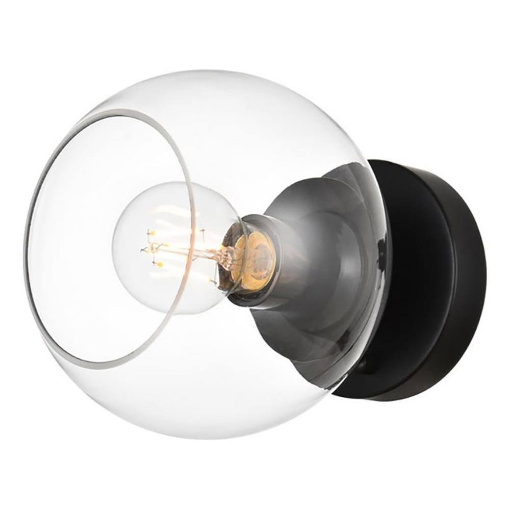 Angle. Living District - Rogelio 1-Light Iron & Glass Bath Sconce - Black.