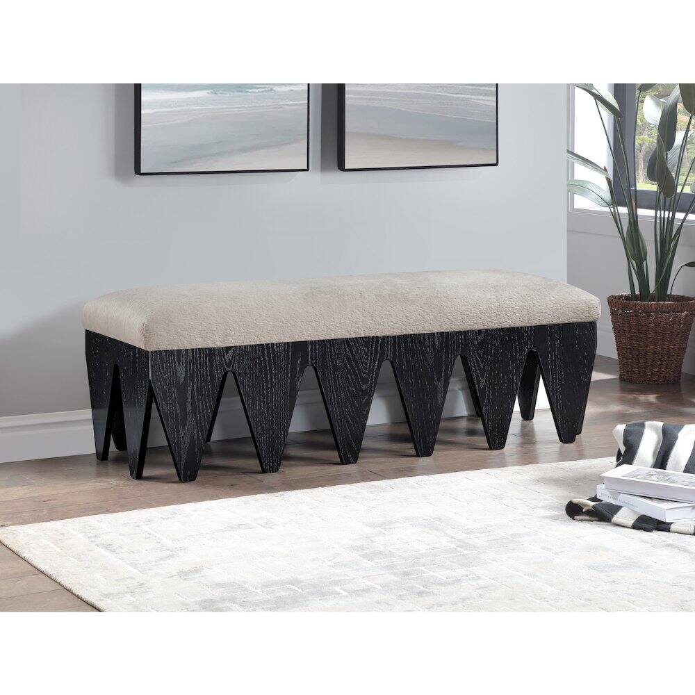 Alt View 1. Meridian Furniture - Altair Beige Velour Fur Fabric Bench - Beige.